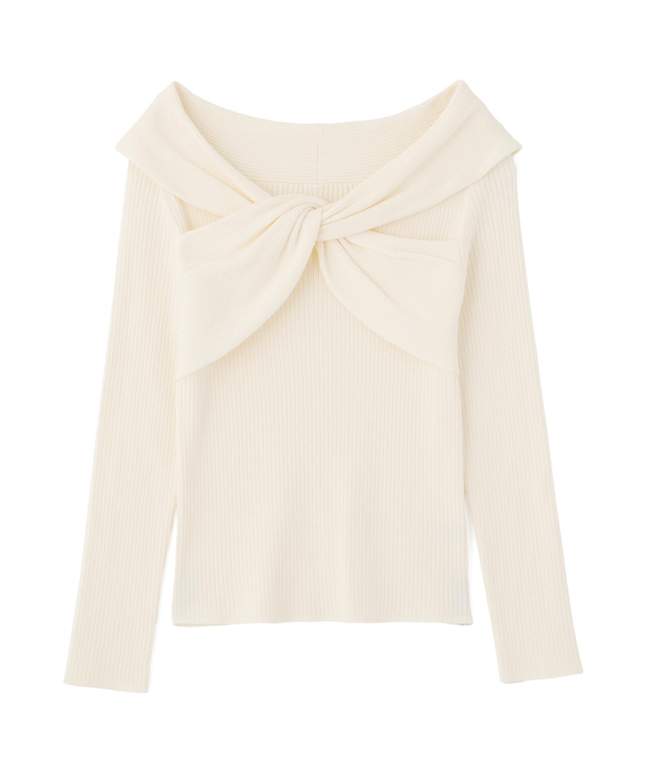 リボンオフショルリブニット