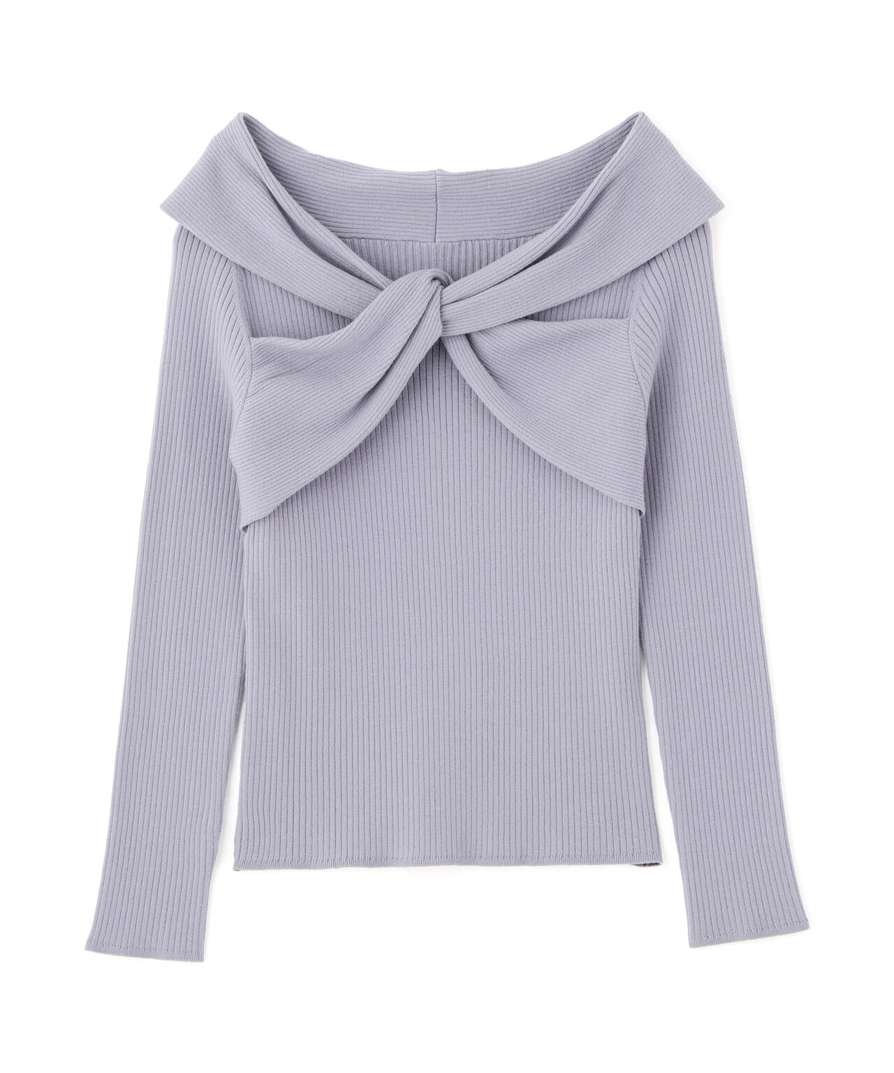 リボンオフショルリブニット