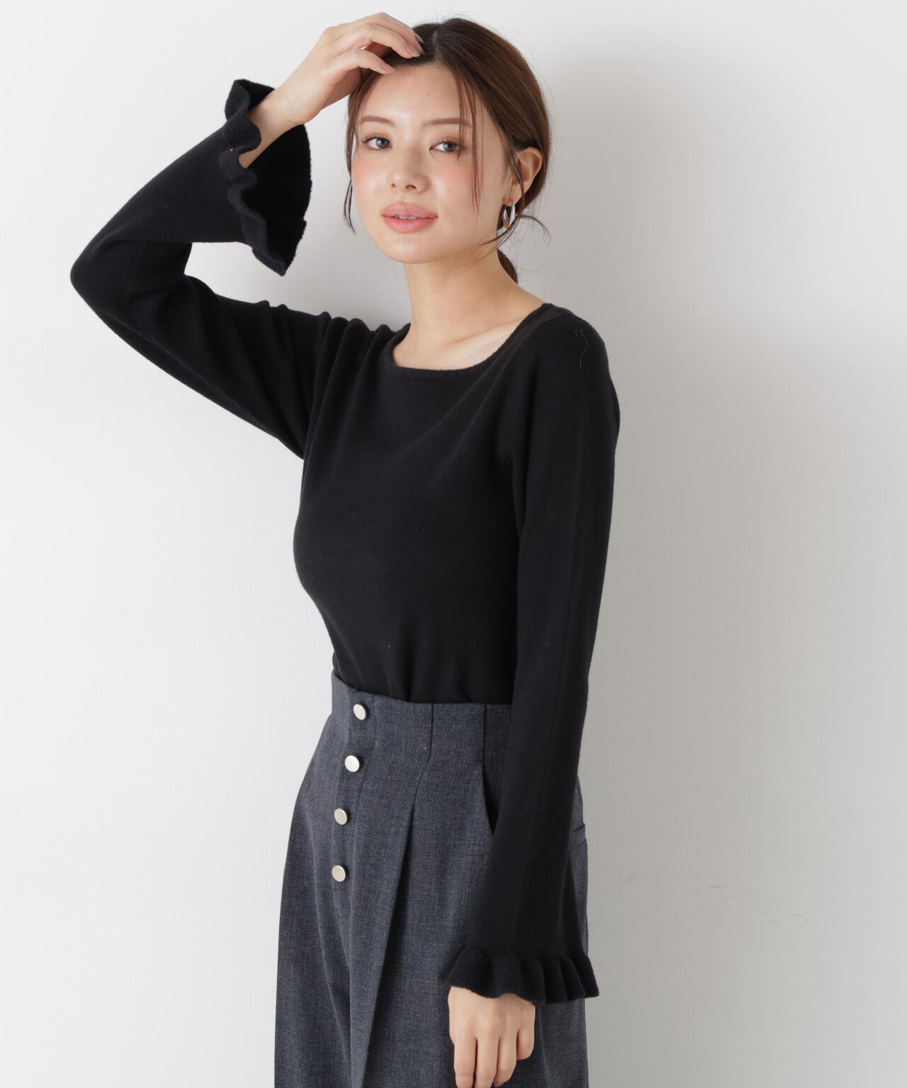 ＜ウォッシャブル＞ミニフェザー部分スリーブニット