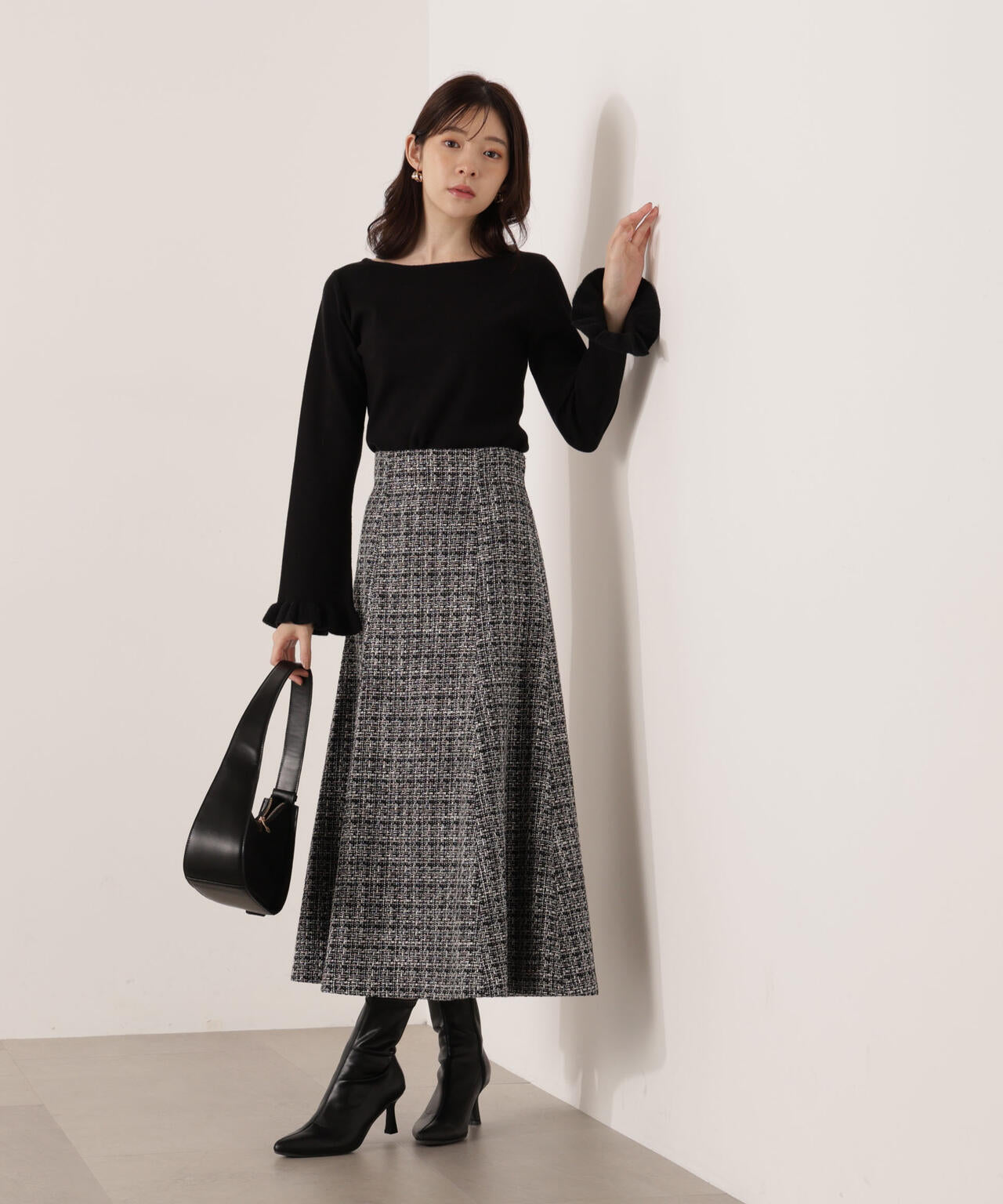 ＜ウォッシャブル＞ミニフェザー部分スリーブニット