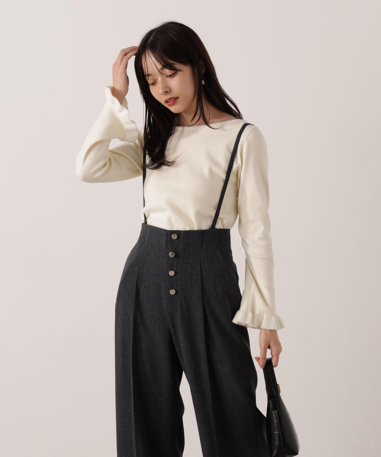 ＜ウォッシャブル＞ミニフェザー部分スリーブニット