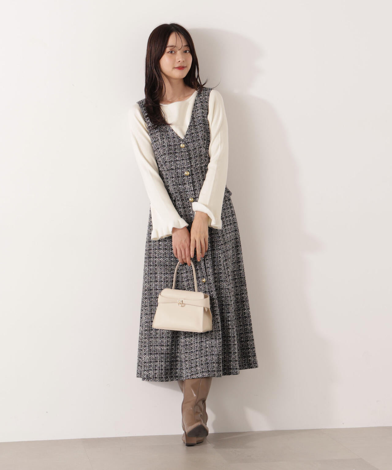 ＜ウォッシャブル＞ミニフェザー部分スリーブニット