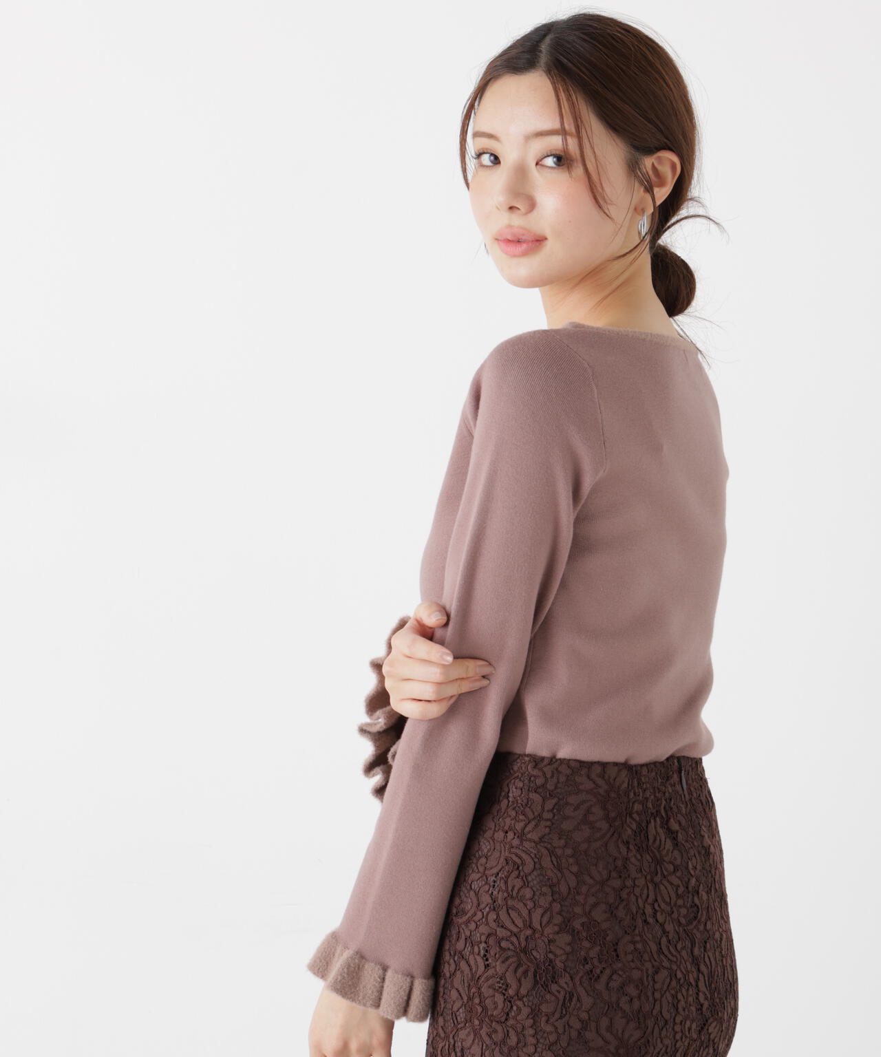 ＜ウォッシャブル＞ミニフェザー部分スリーブニット