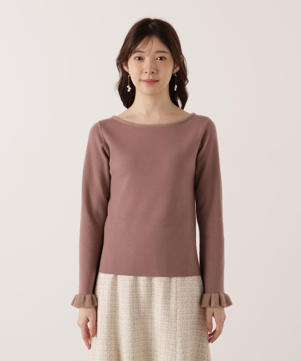 ＜ウォッシャブル＞ミニフェザー部分スリーブニット