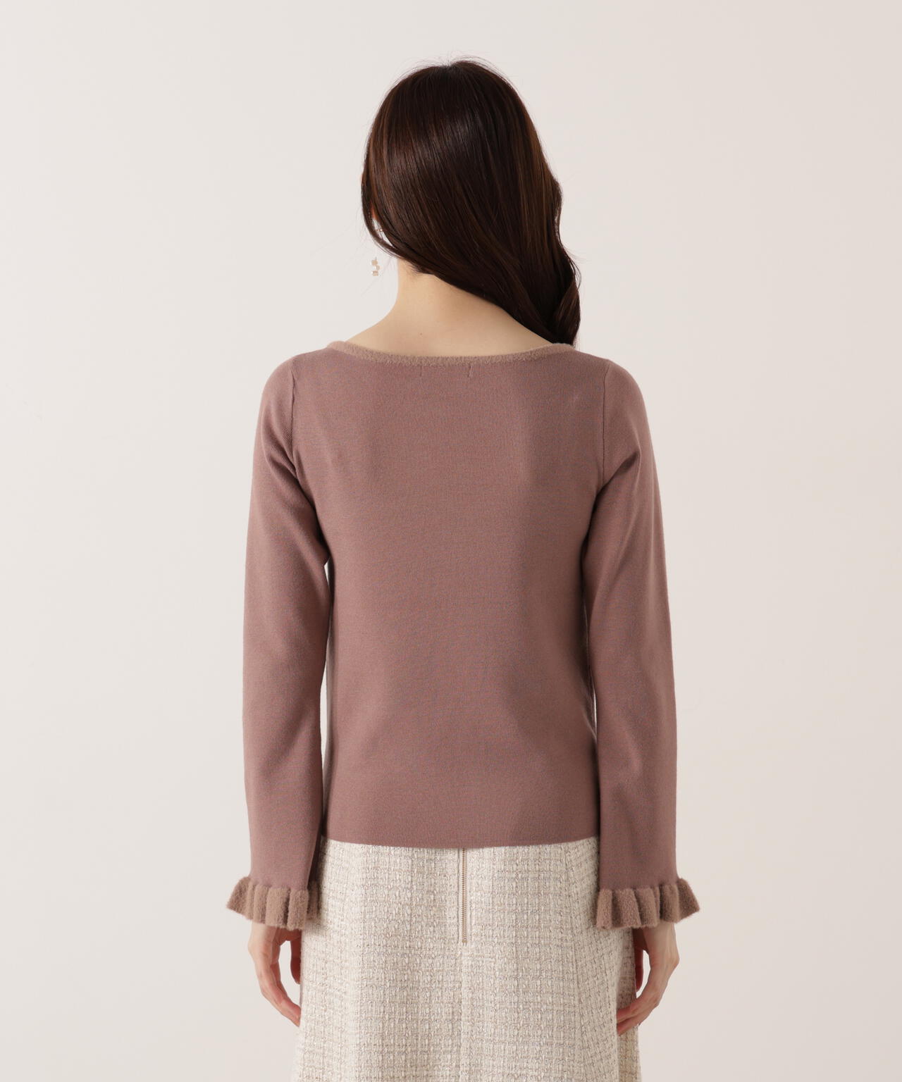 ＜ウォッシャブル＞ミニフェザー部分スリーブニット