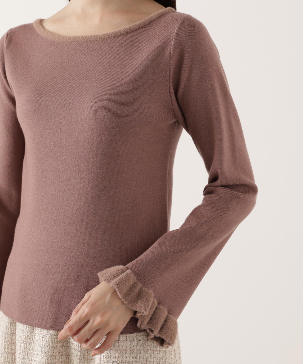 ＜ウォッシャブル＞ミニフェザー部分スリーブニット