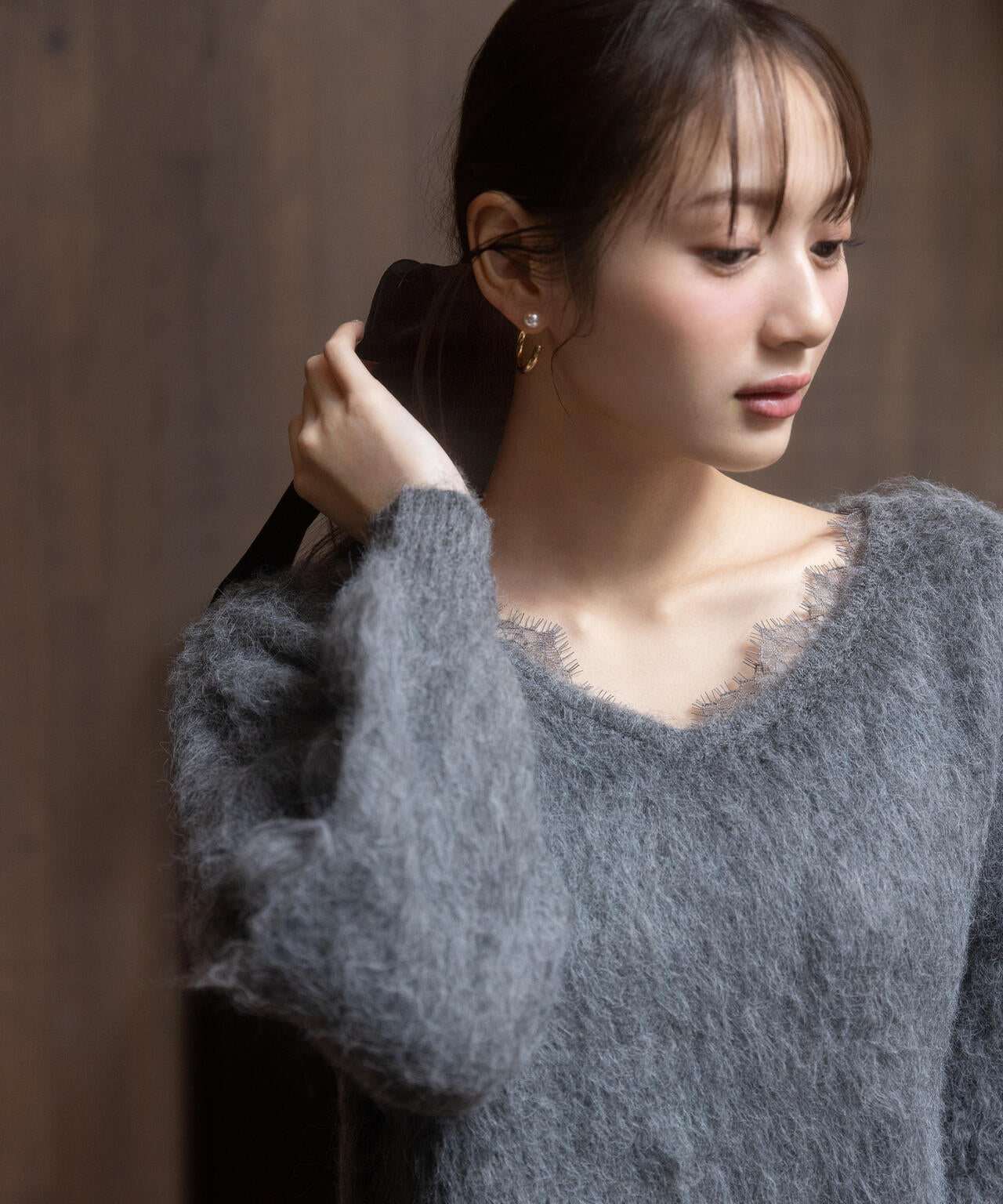 美品　フォクシー　レース白襟　トップス　ニット　40 加藤栞さん着用】襟元レースニットトップ | PROPORTION BODY DRESSING