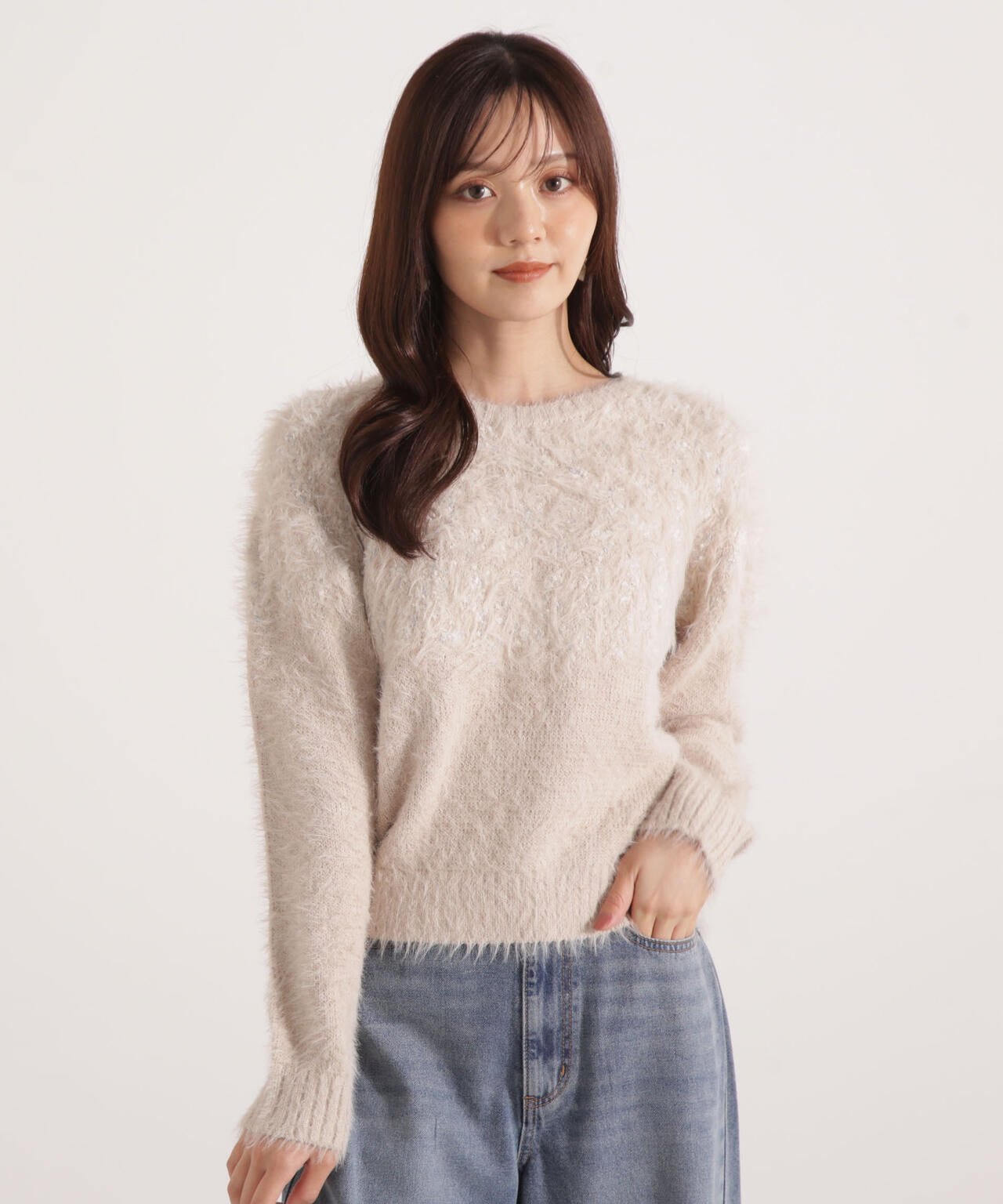 ラメ入り求心柄ニット