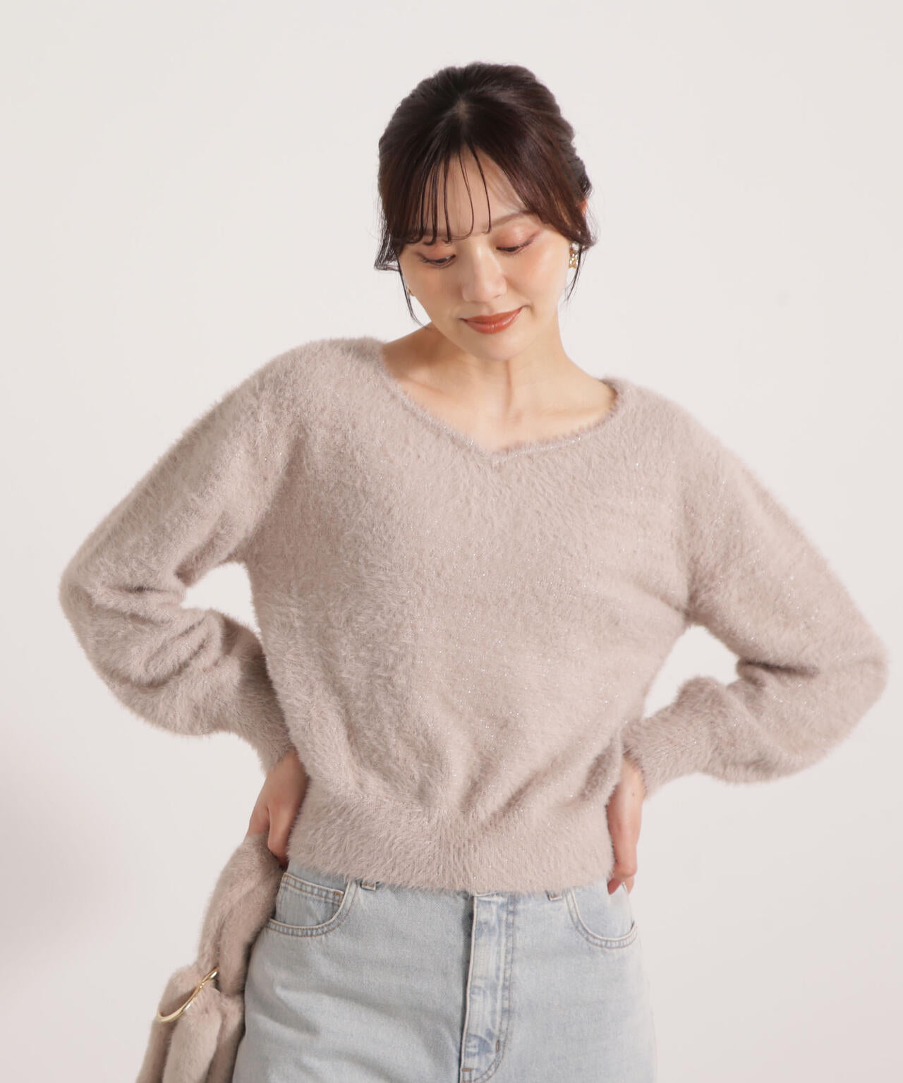 ミニシャギーハートネックニット【ラメピンク：WEB・一部店舗