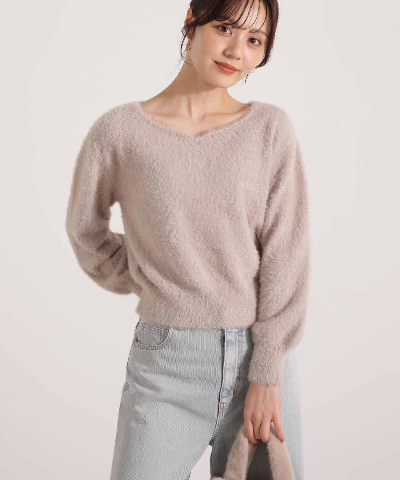 ミニシャギーハートネックニット【ラメピンク：WEB・一部店舗限定