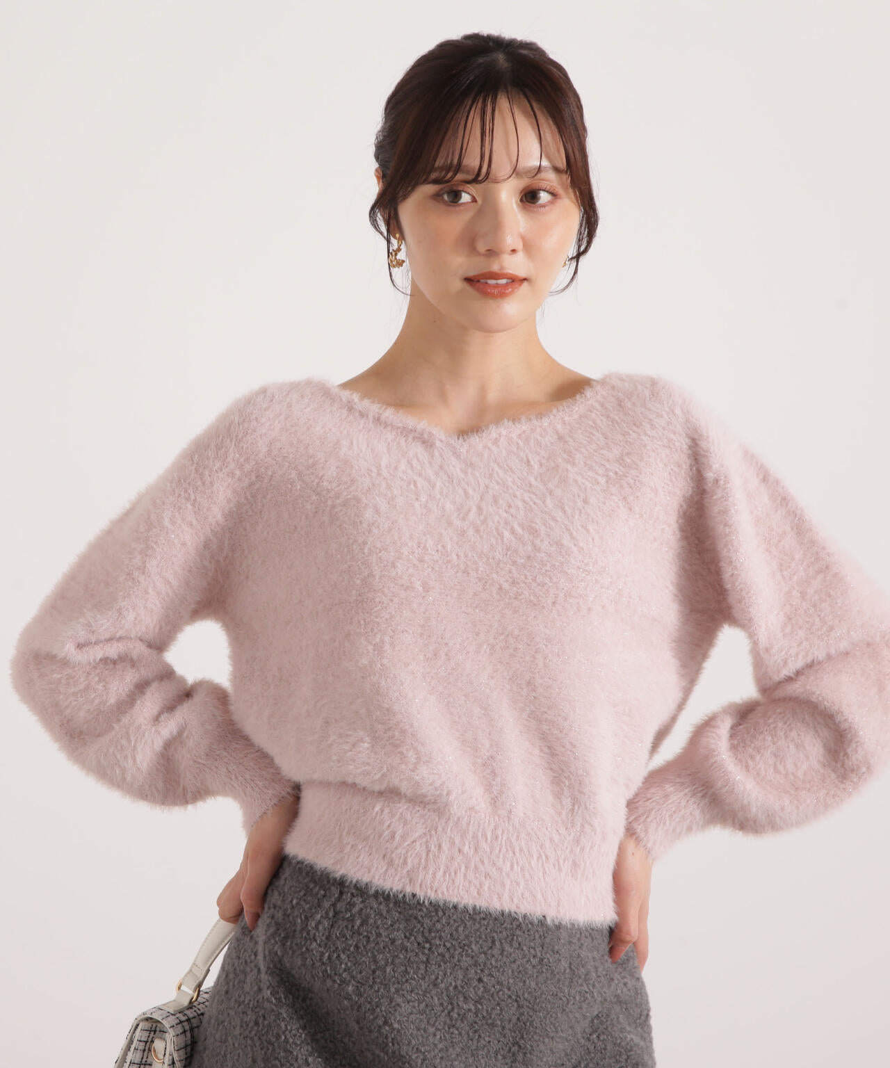 ミニシャギーハートネックニット【ラメピンク：WEB・一部店舗