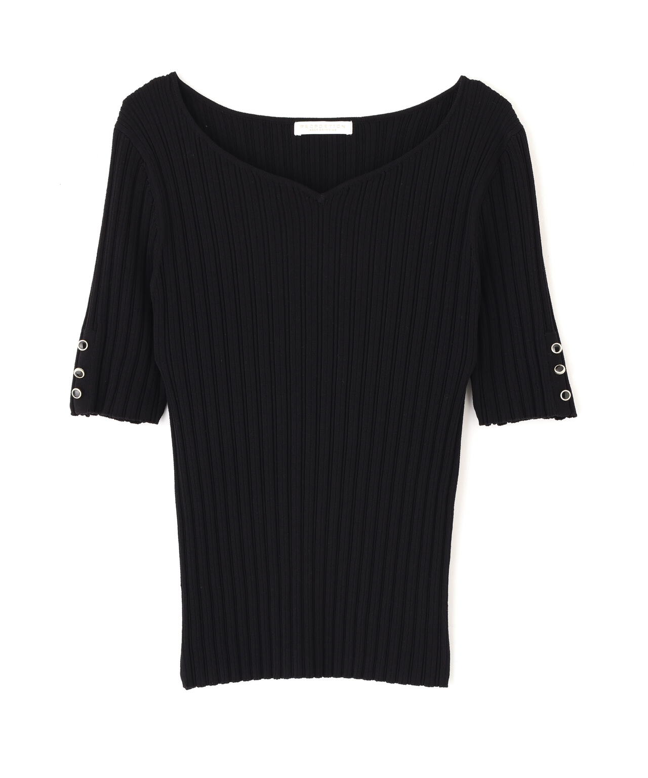 ハートネック半袖リブニット