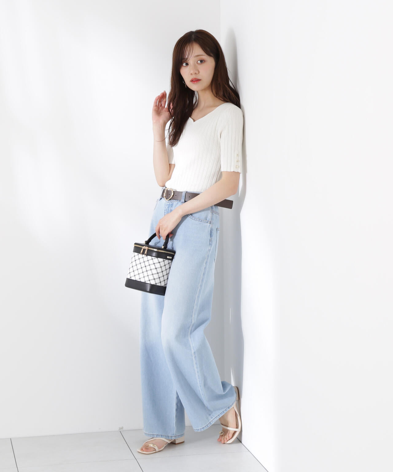 ハートネック半袖リブニット