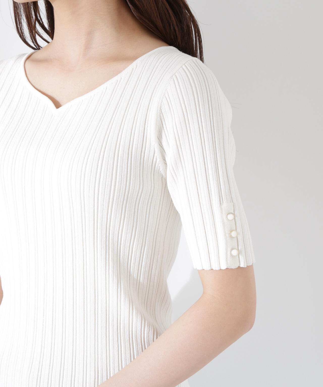 ハートネック半袖リブニット