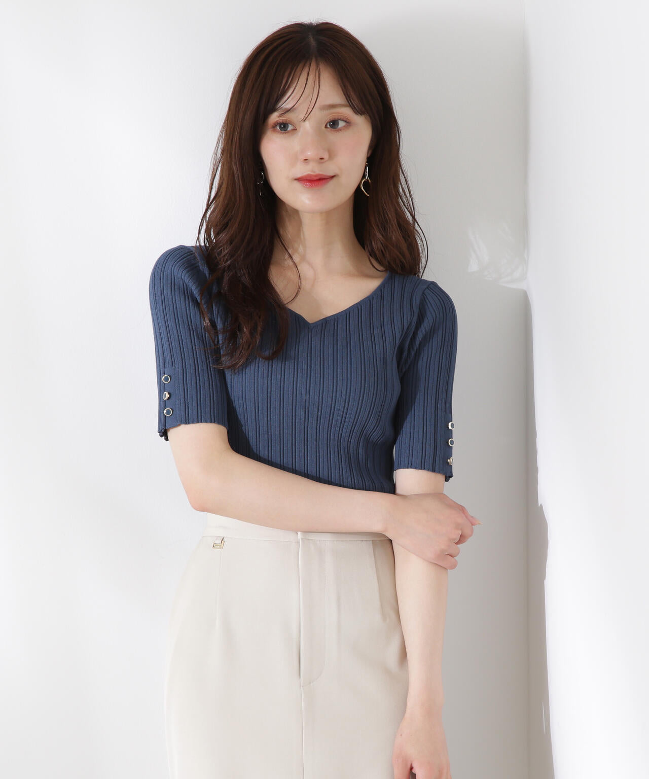 ハートネック半袖リブニット