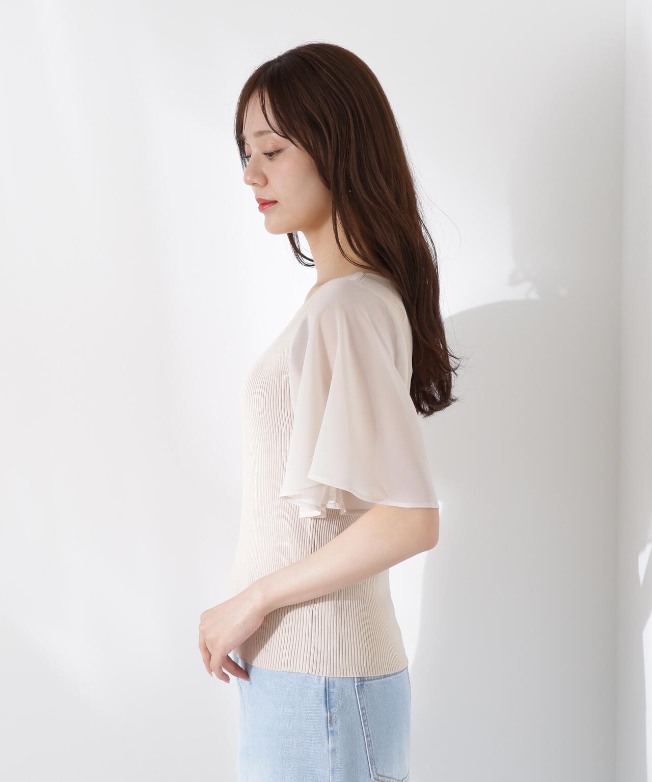 シアーフレアスリーブリブニット