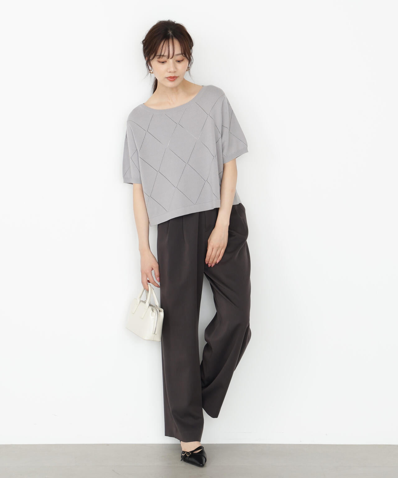 ＜ハンドウォッシャブル＞ダイヤ柄半袖ニット