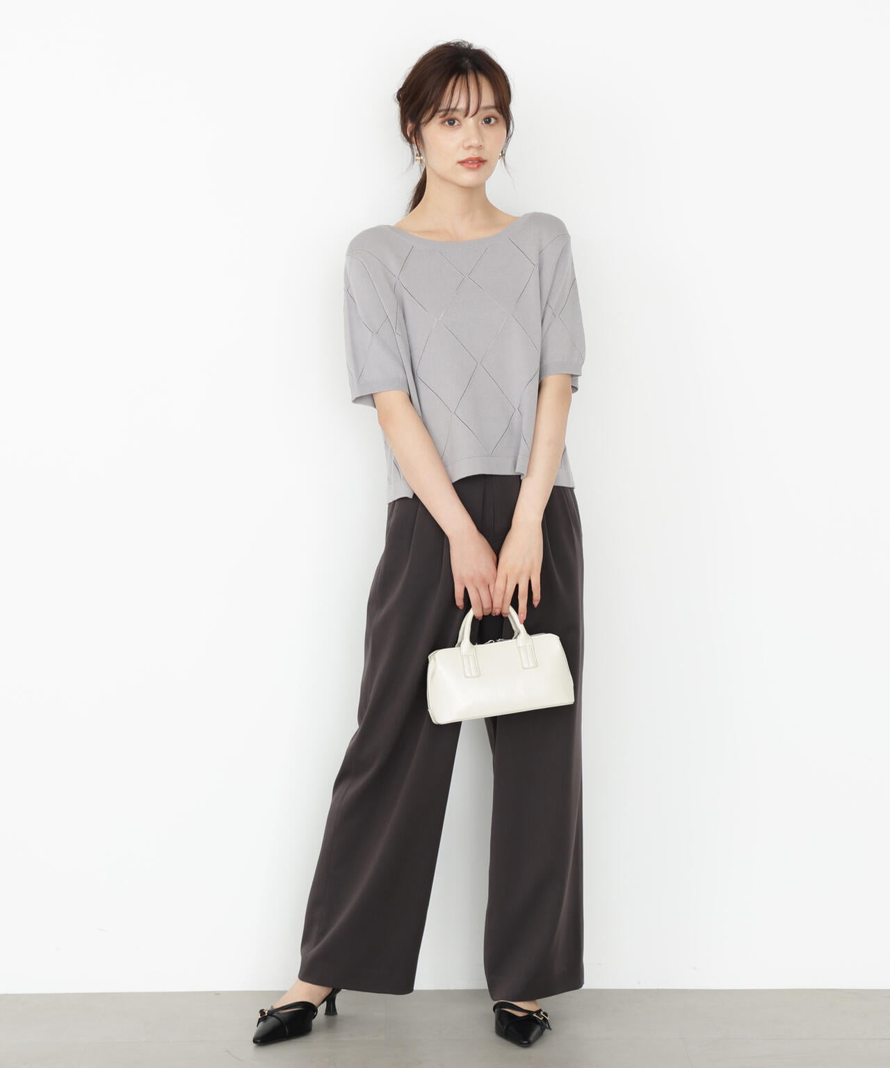 ＜ハンドウォッシャブル＞ダイヤ柄半袖ニット