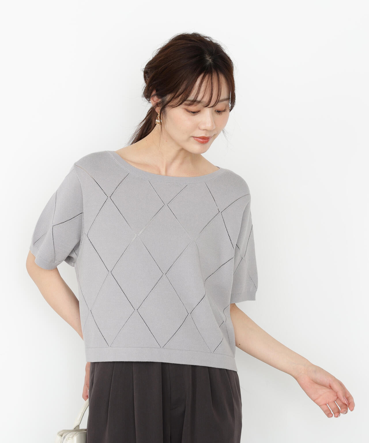 ＜ハンドウォッシャブル＞ダイヤ柄半袖ニット