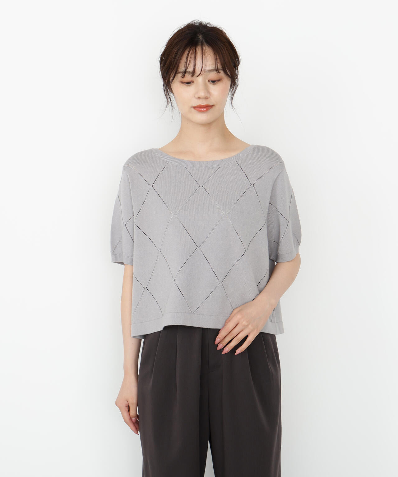 ＜ハンドウォッシャブル＞ダイヤ柄半袖ニット