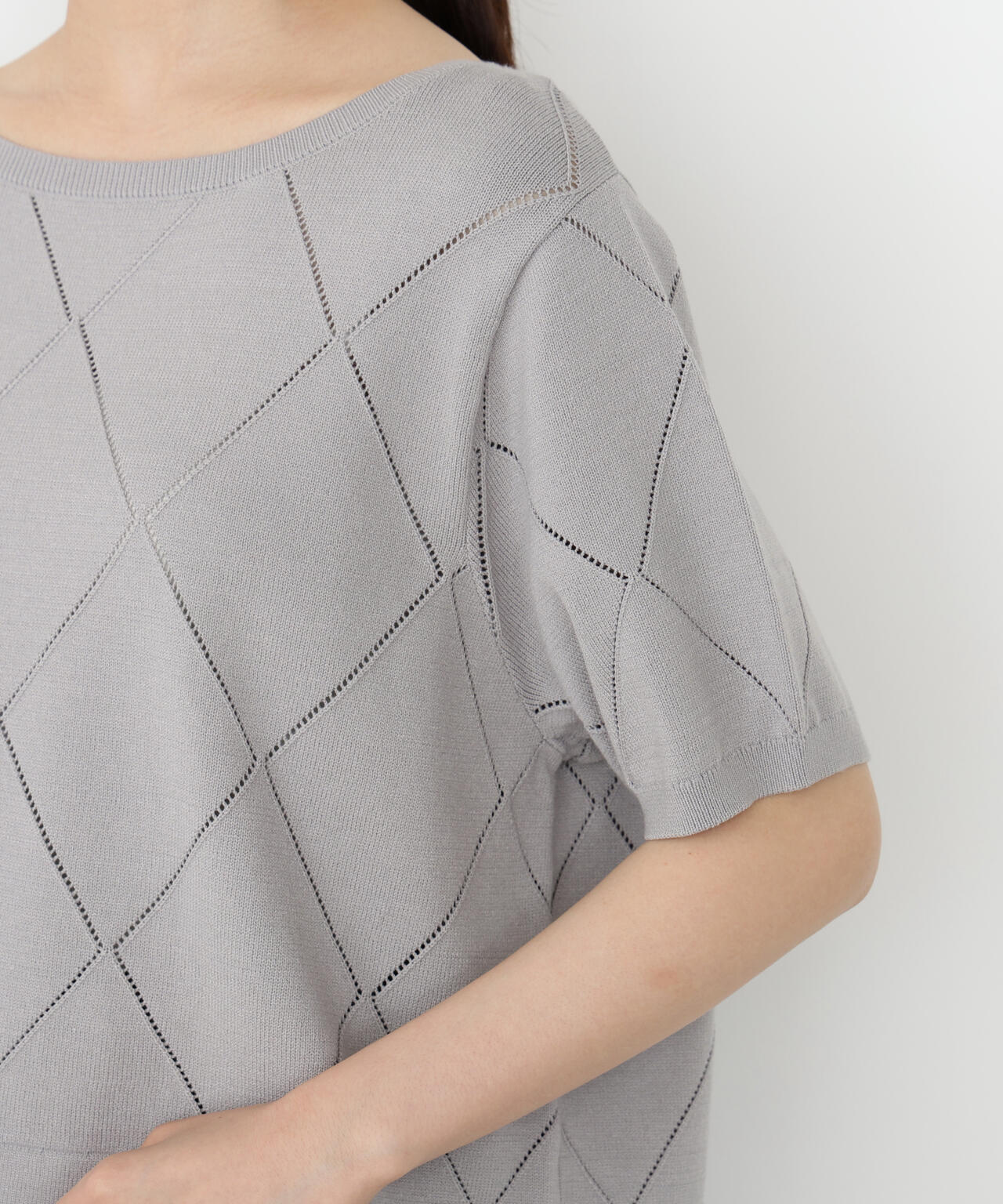 ＜ハンドウォッシャブル＞ダイヤ柄半袖ニット