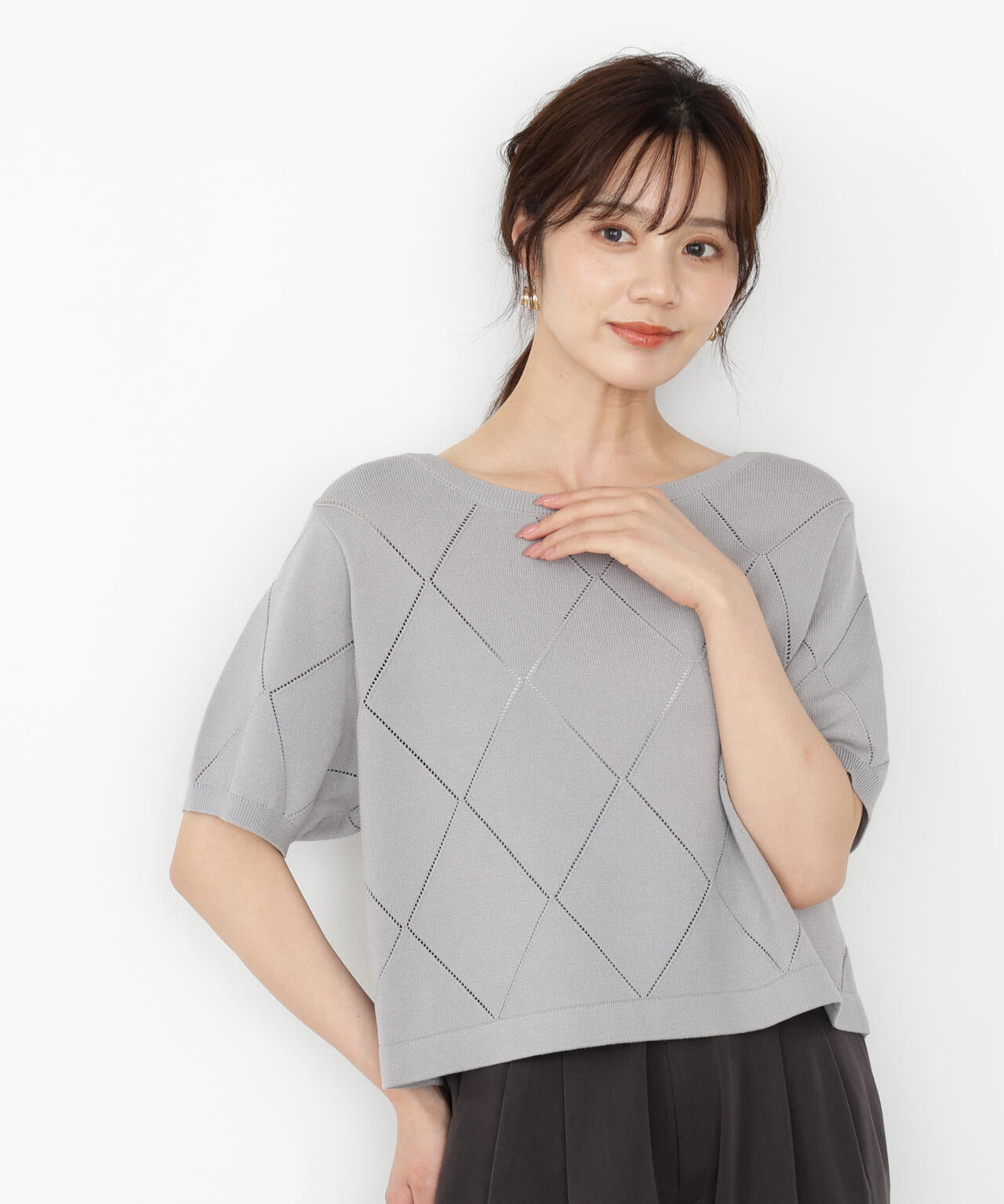 ＜ハンドウォッシャブル＞ダイヤ柄半袖ニット