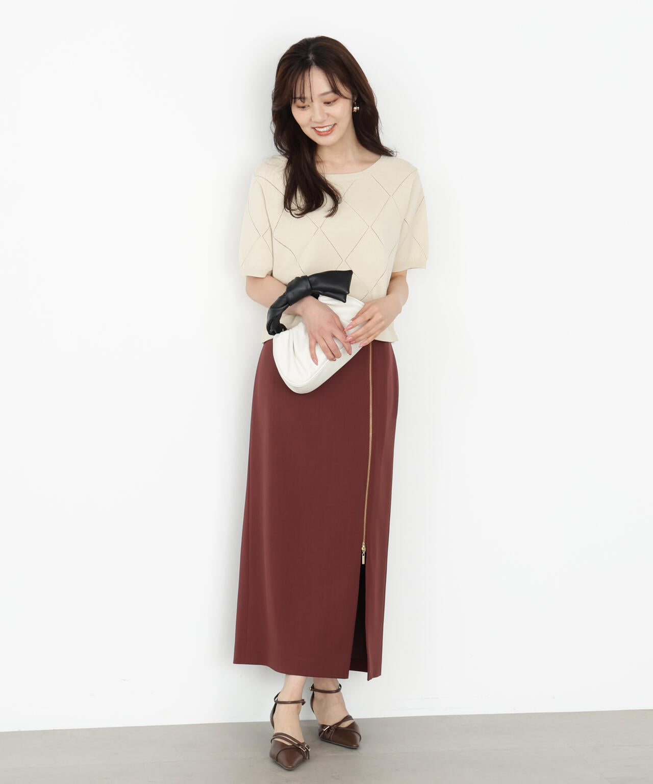 ハンドウォッシャブル＞ダイヤ柄半袖ニット | PROPORTION BODY