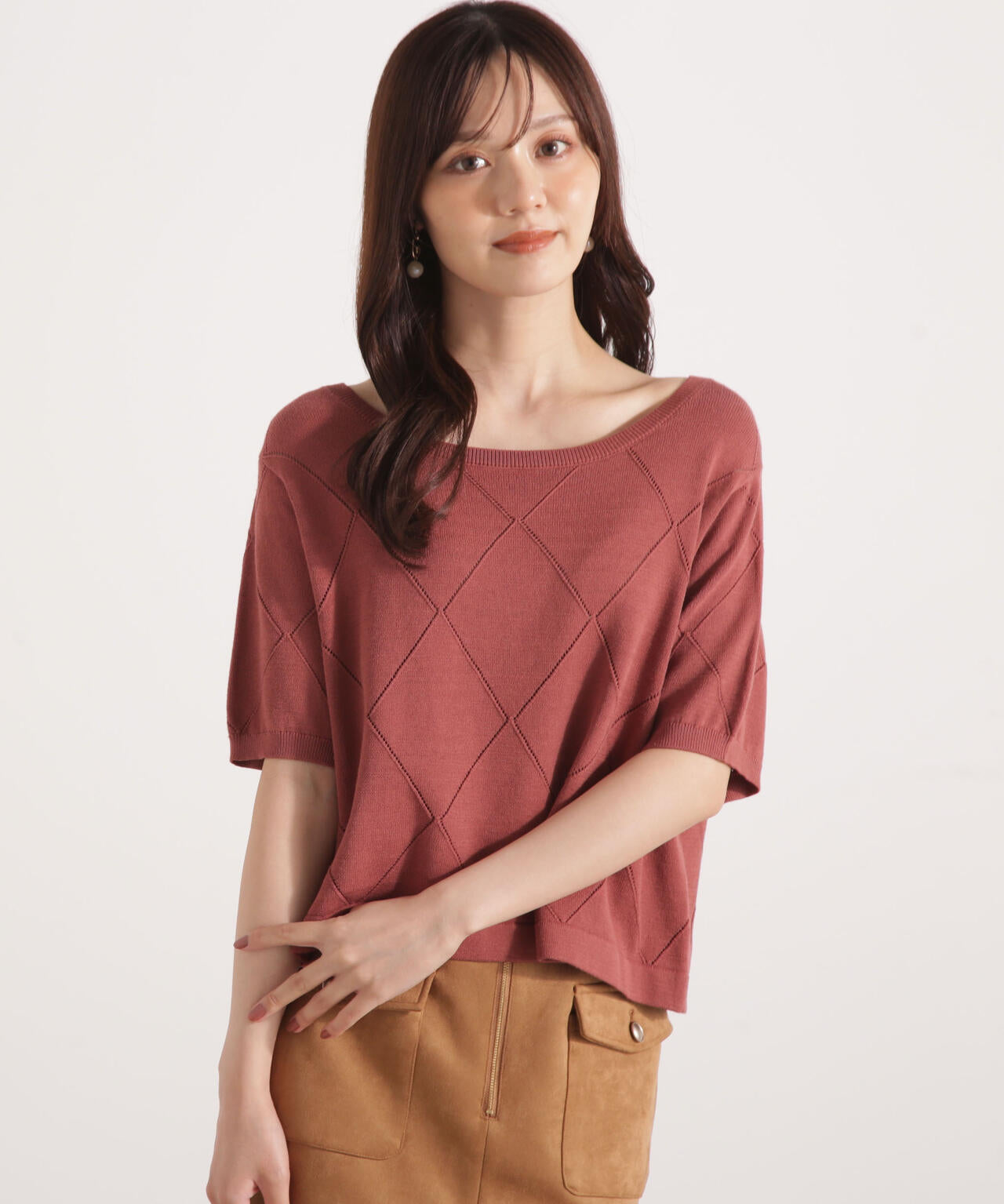 ＜ハンドウォッシャブル＞ダイヤ柄半袖ニット