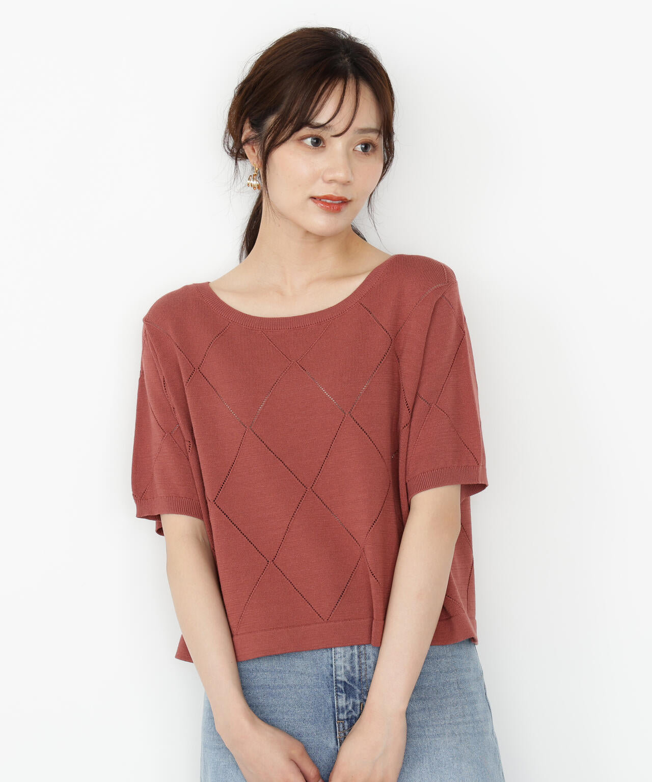 ＜ハンドウォッシャブル＞ダイヤ柄半袖ニット