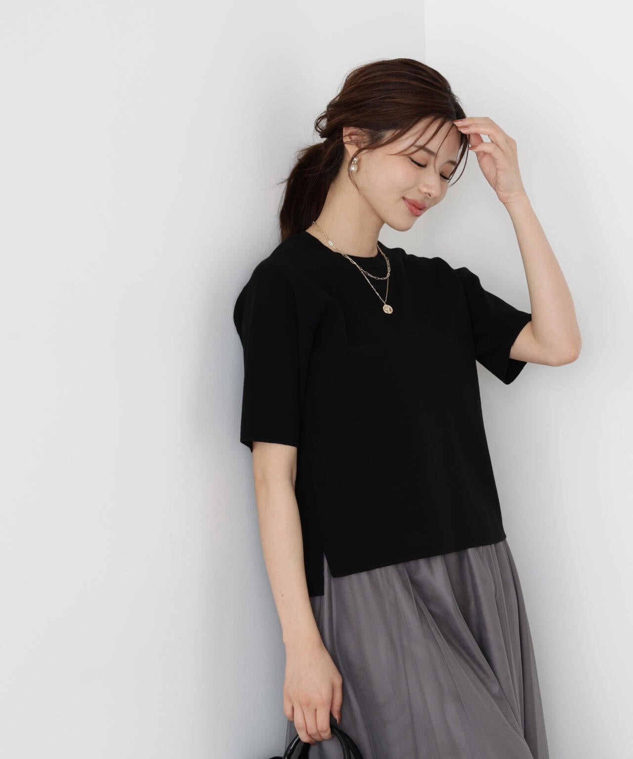 【松川星さん着用】＜ハンドウォッシャブル＞ハーフスリーブニットプルオーバー