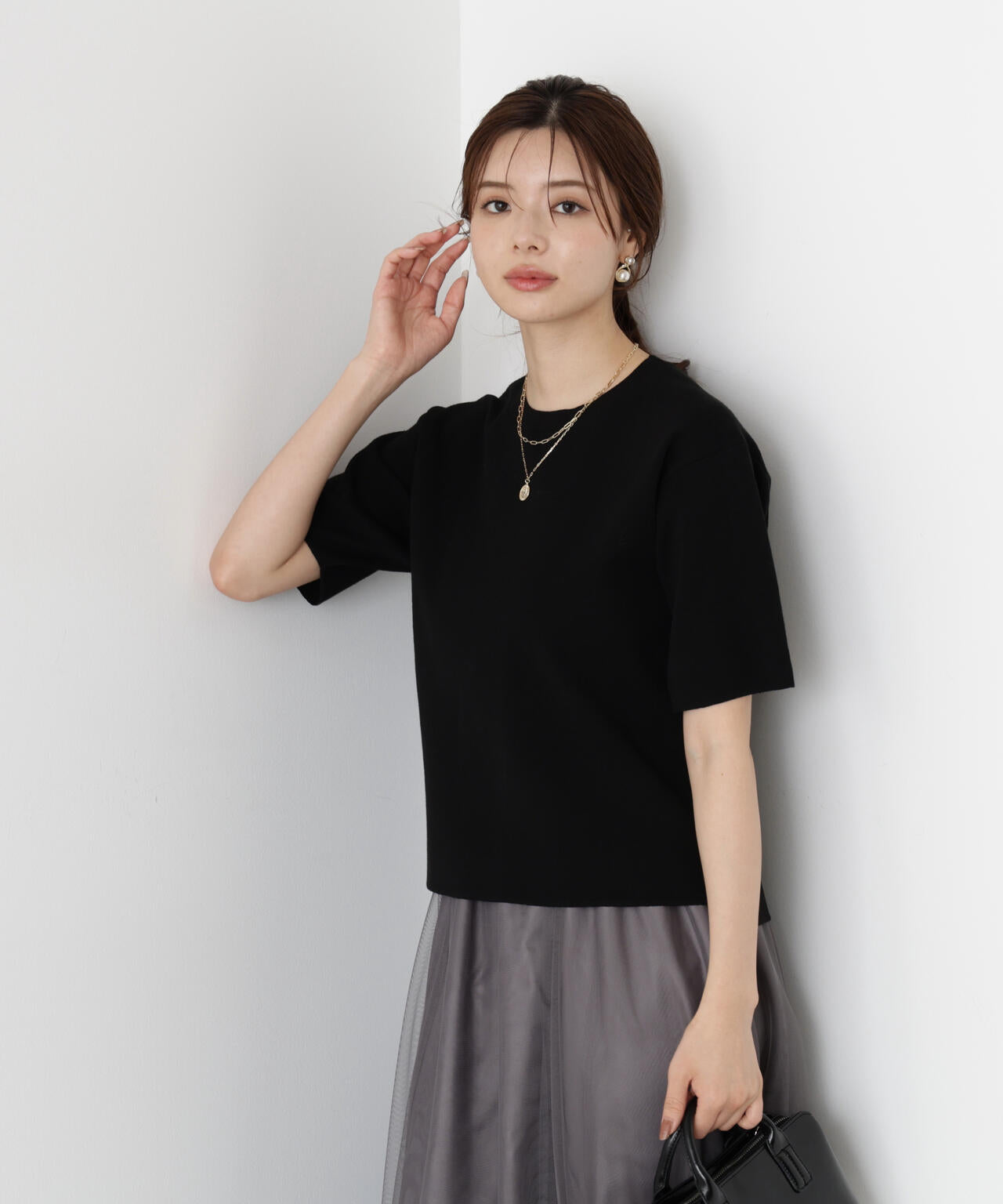 【松川星さん着用】＜ハンドウォッシャブル＞ハーフスリーブニットプルオーバー