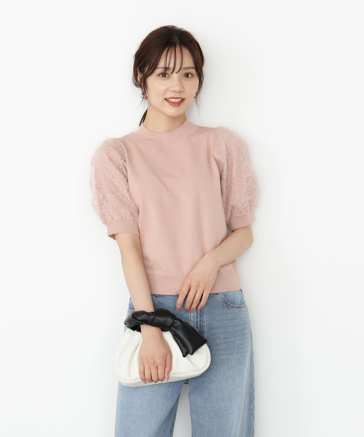 レースドッキングスリーブニット【ベージュ：official site限定】