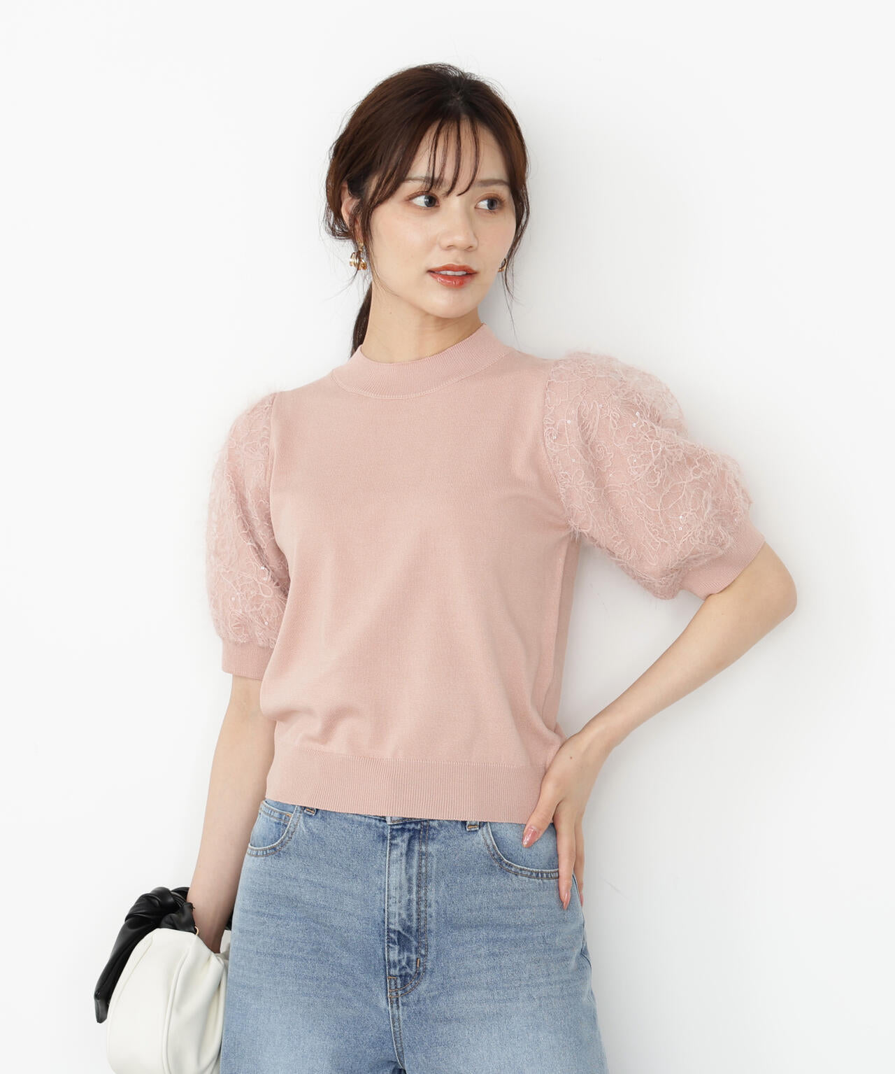 レースドッキングスリーブニット【ベージュ：official site限定】