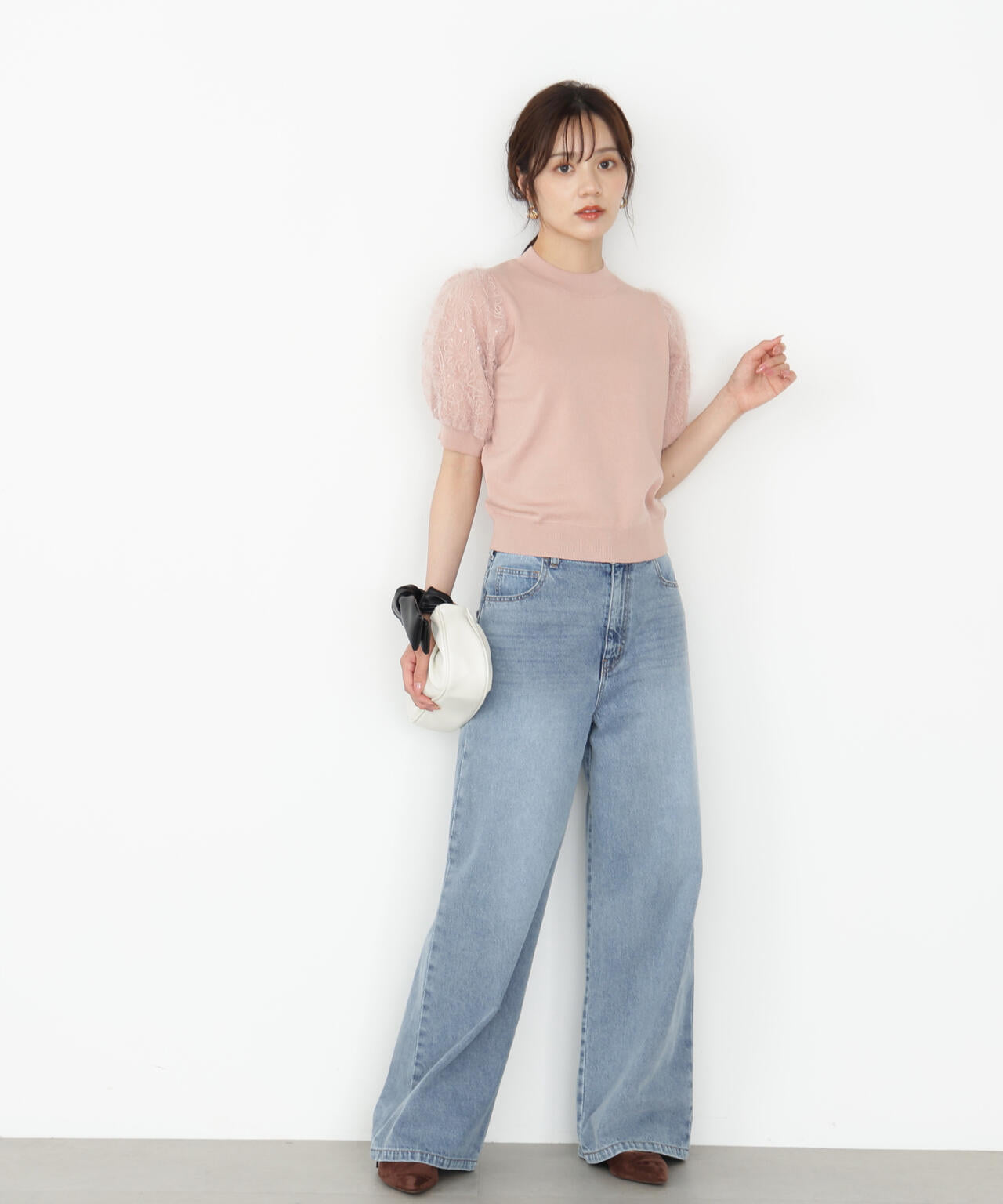 レースドッキングスリーブニット【ベージュ：official site限定】