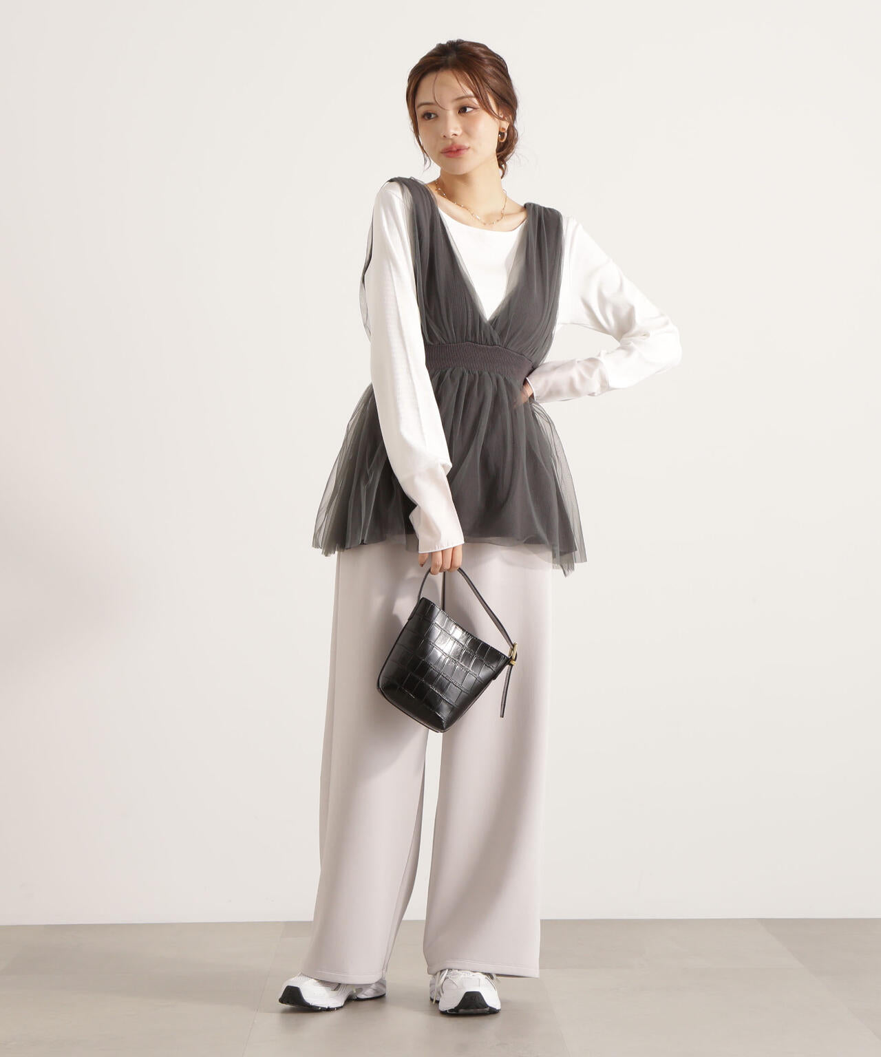 チュールドッキングニットジレ