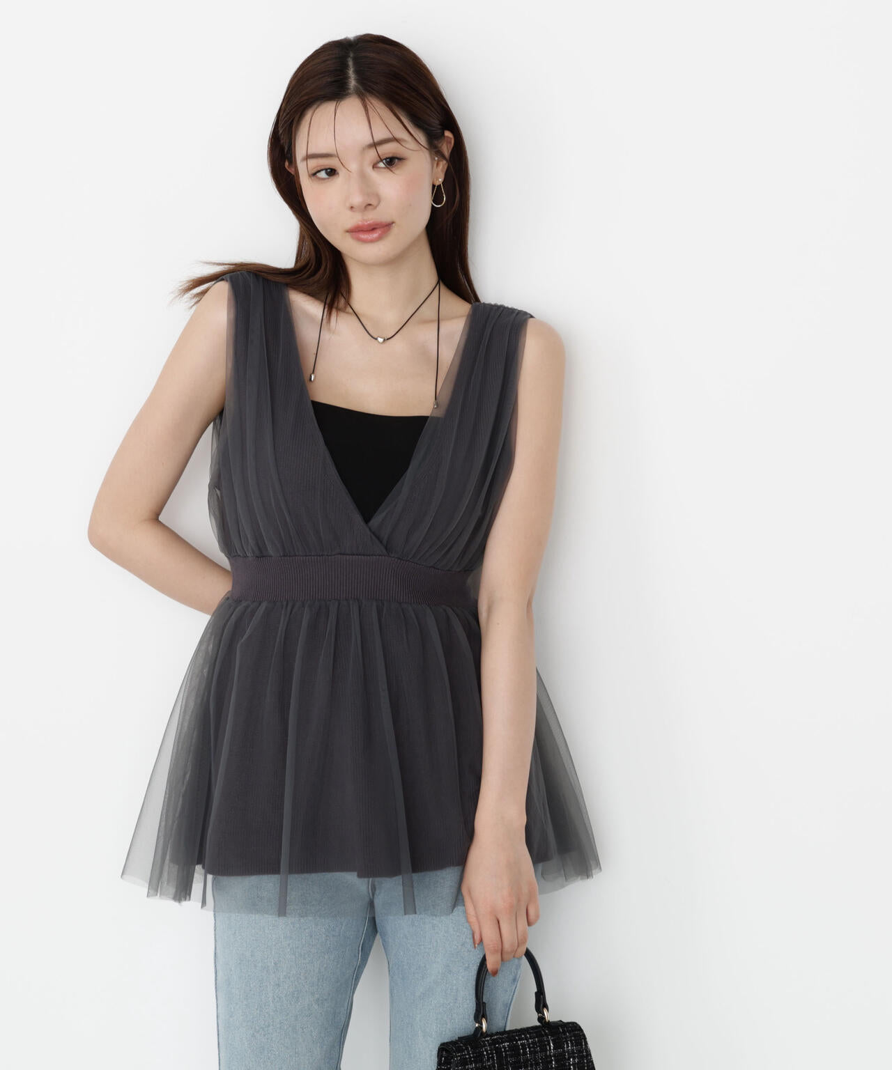 チュールドッキングニットジレ