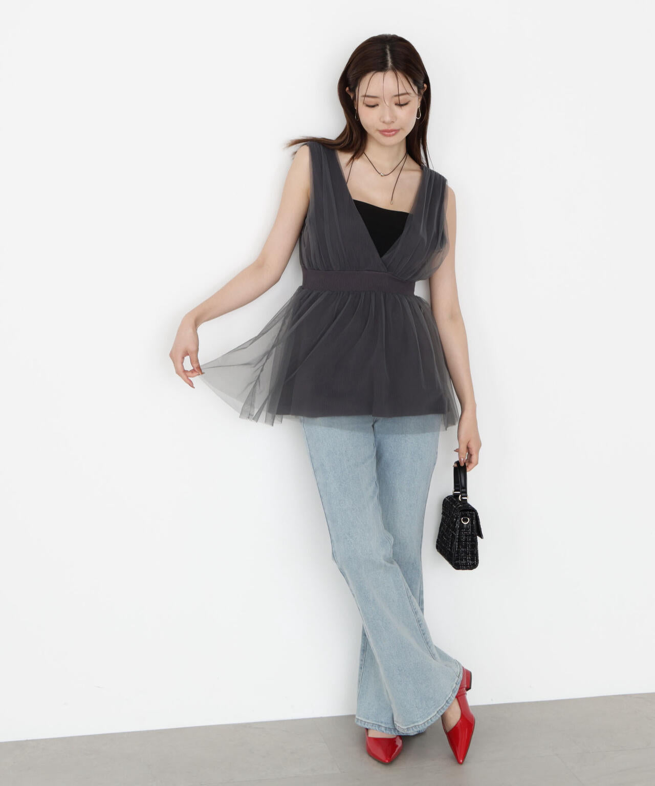 チュールドッキングニットジレ