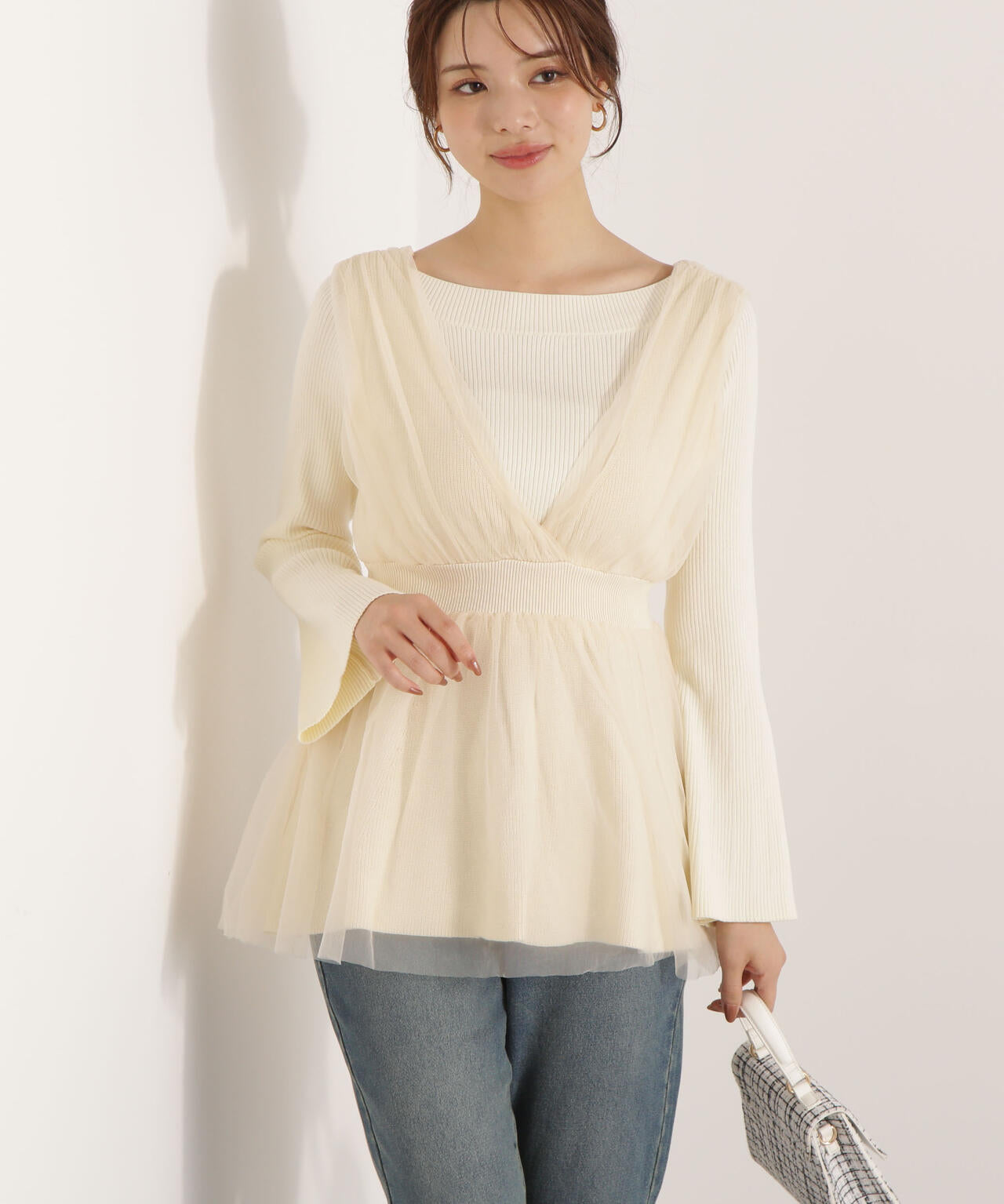 チュールドッキングニットジレ