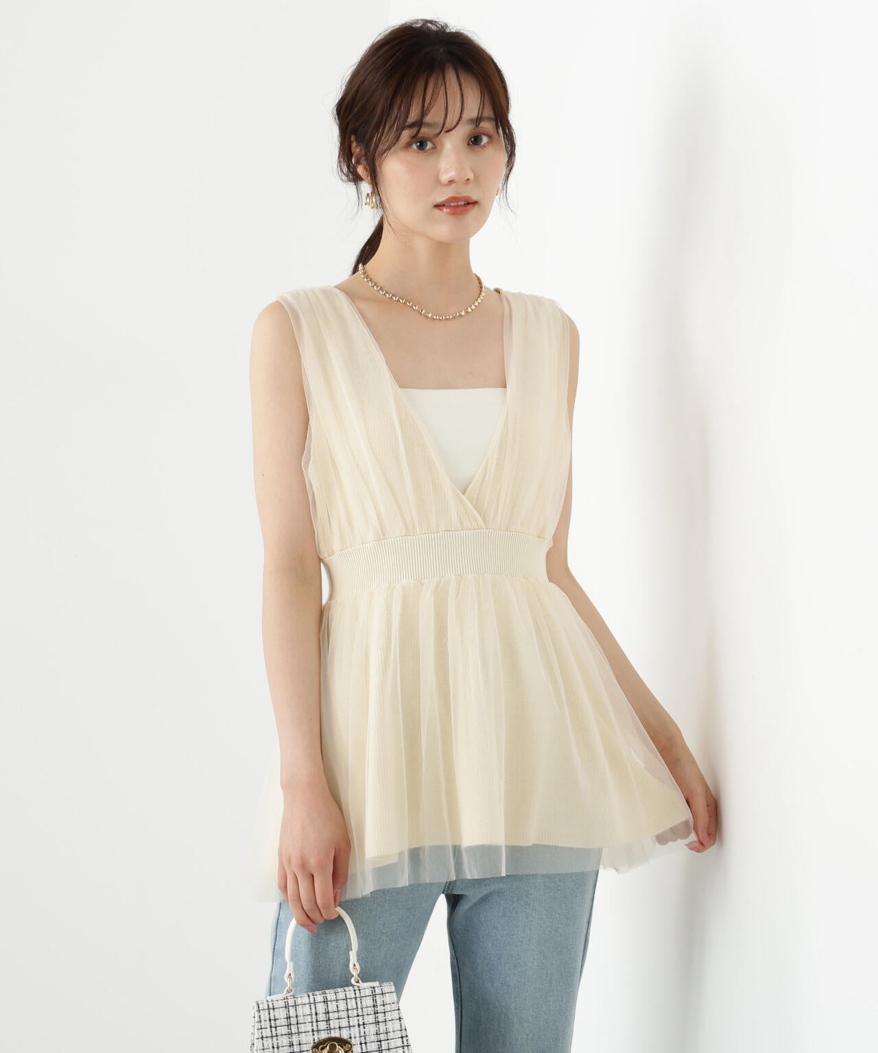 チュールドッキングニットジレ