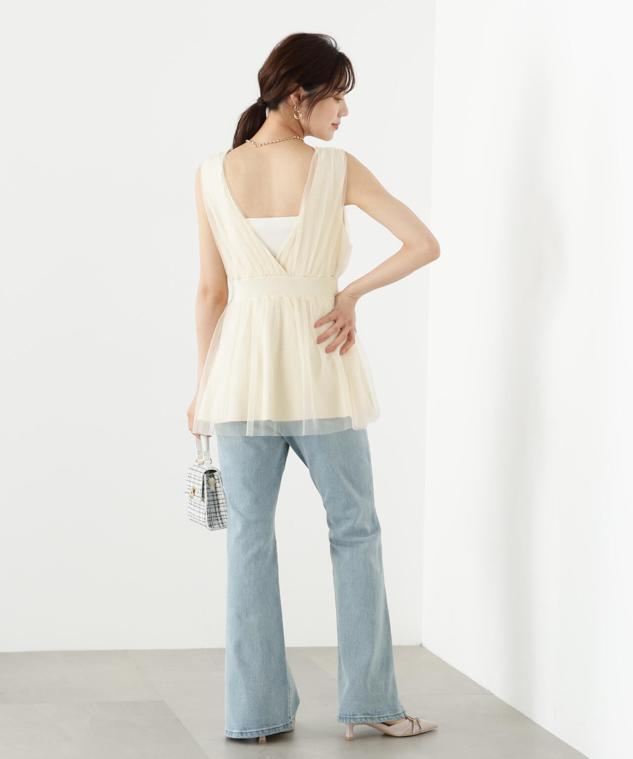 チュールドッキングニットジレ