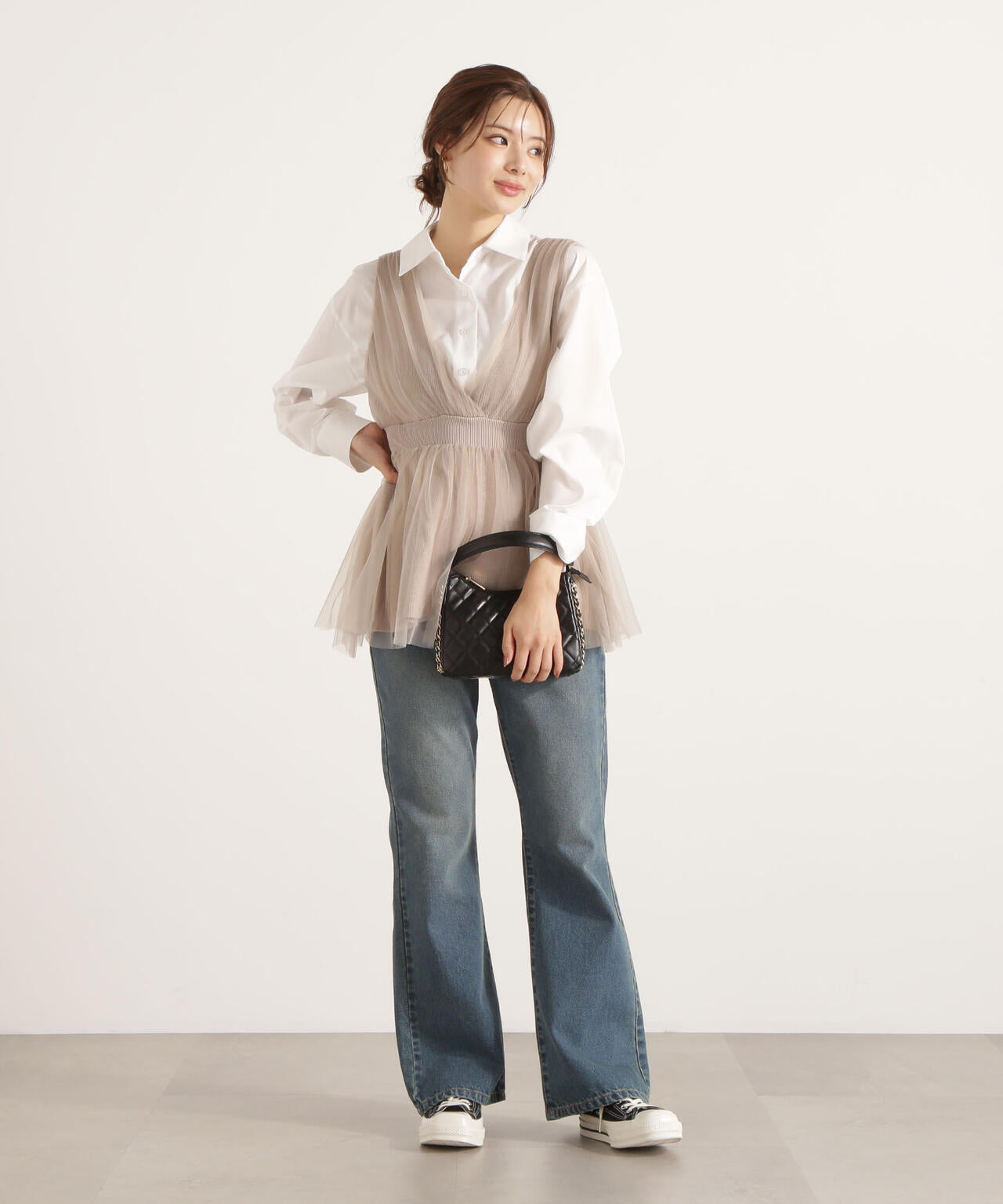 チュールドッキングニットジレ