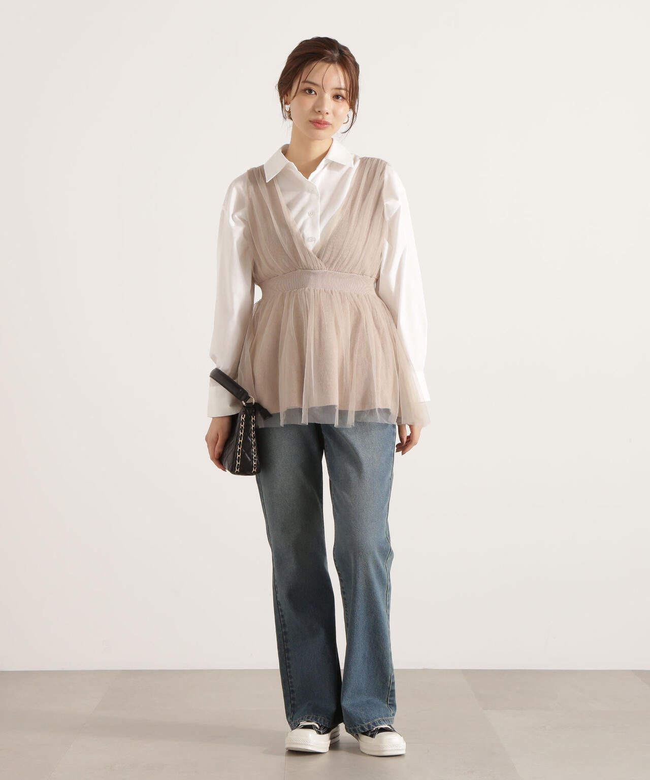 チュールドッキングニットジレ