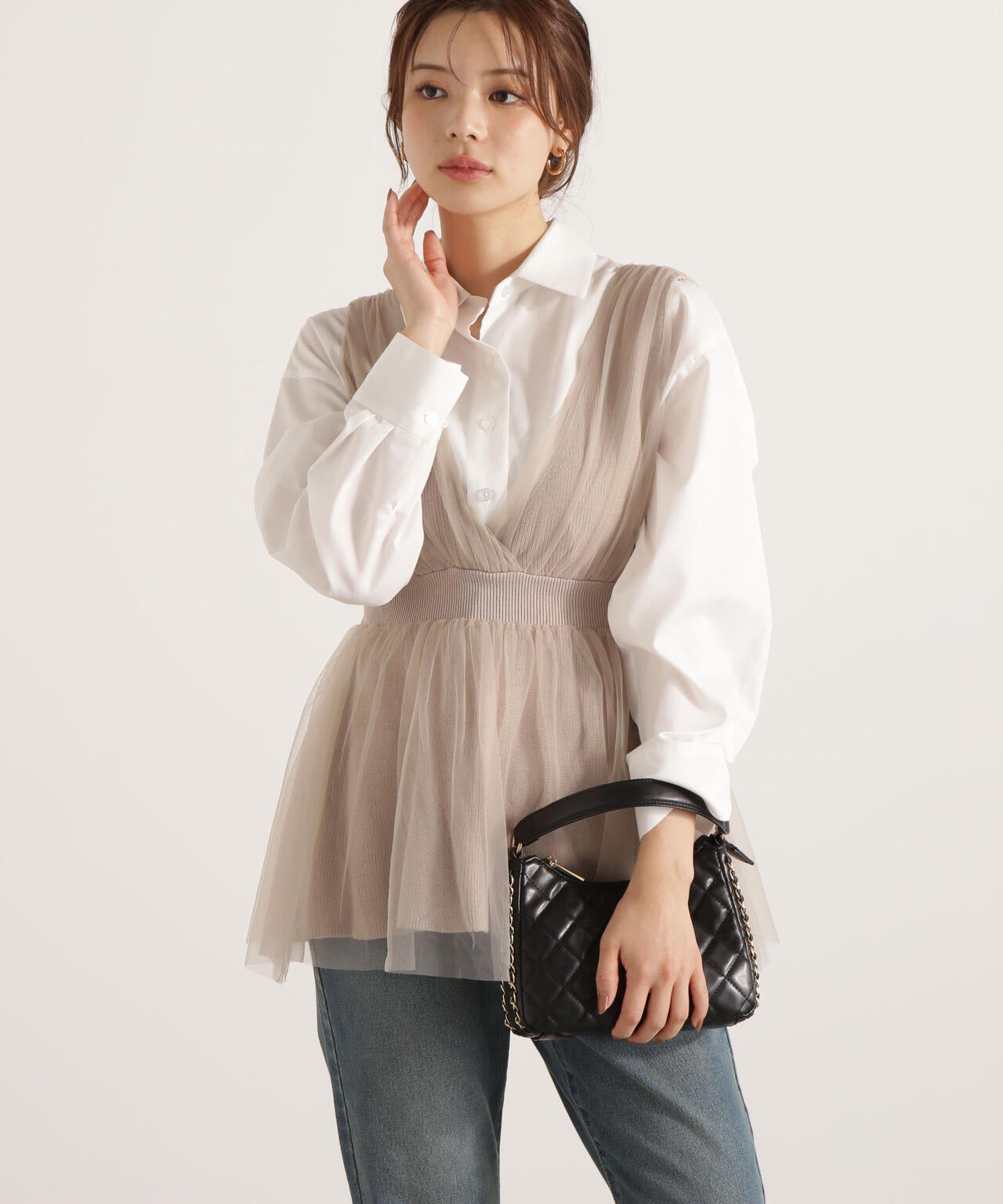 チュールドッキングニットジレ