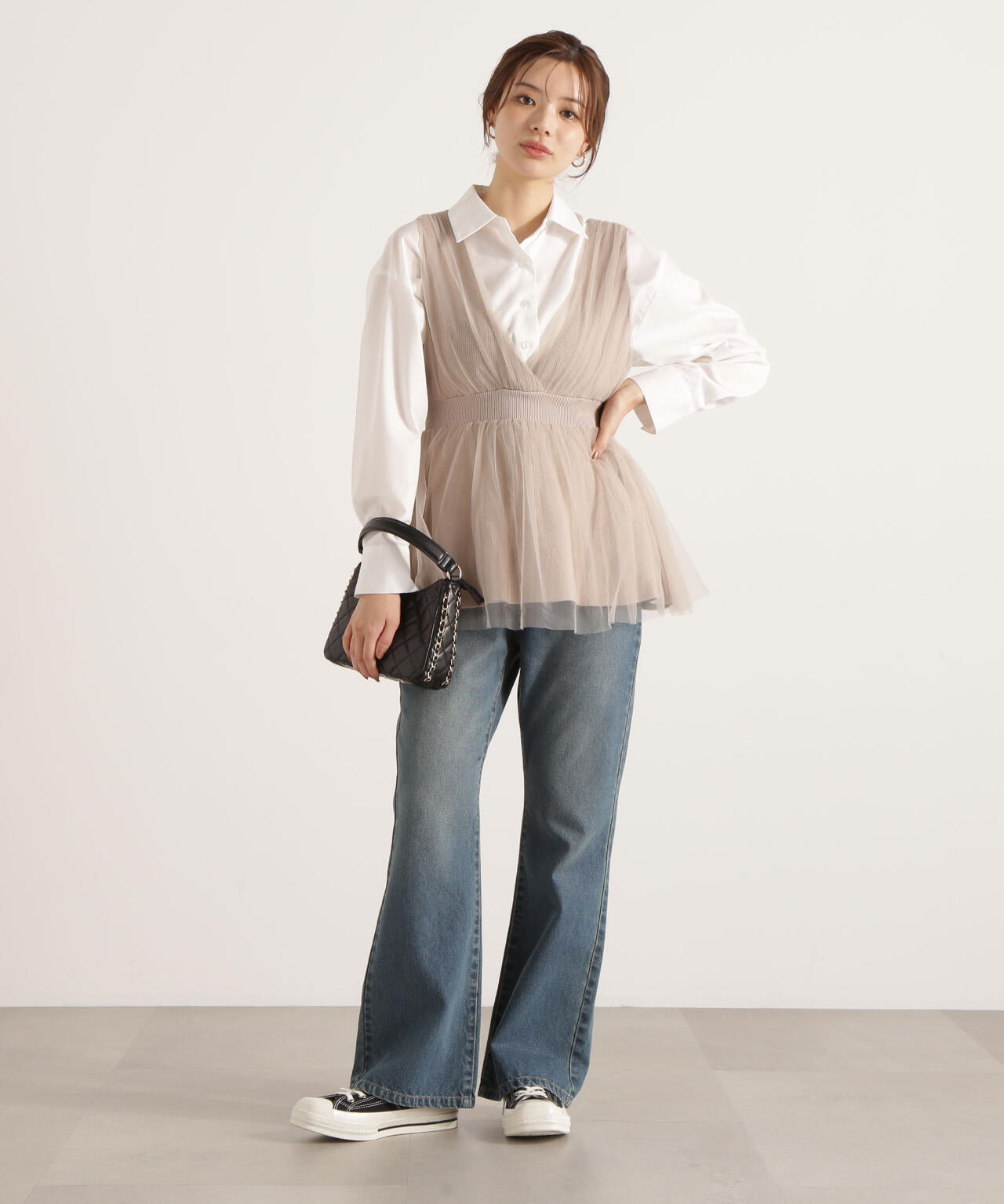 チュールドッキングニットジレ