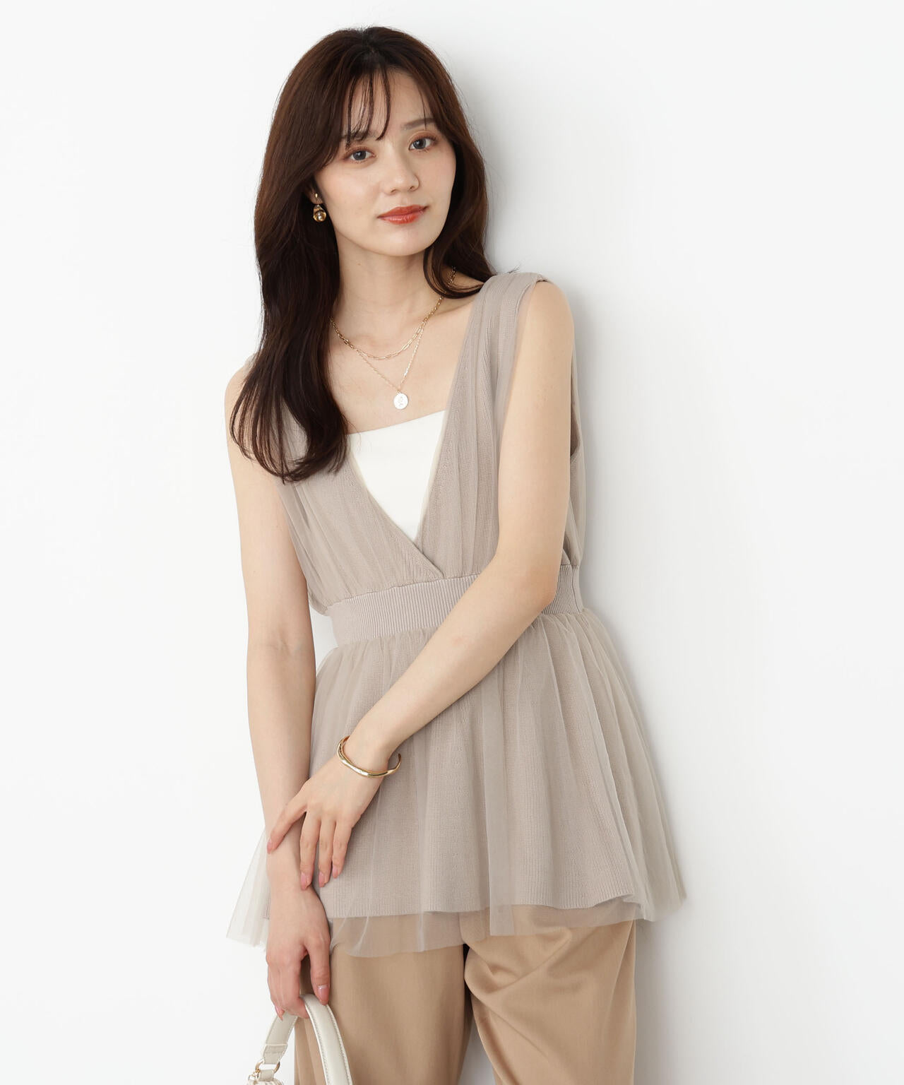 チュールドッキングニットジレ