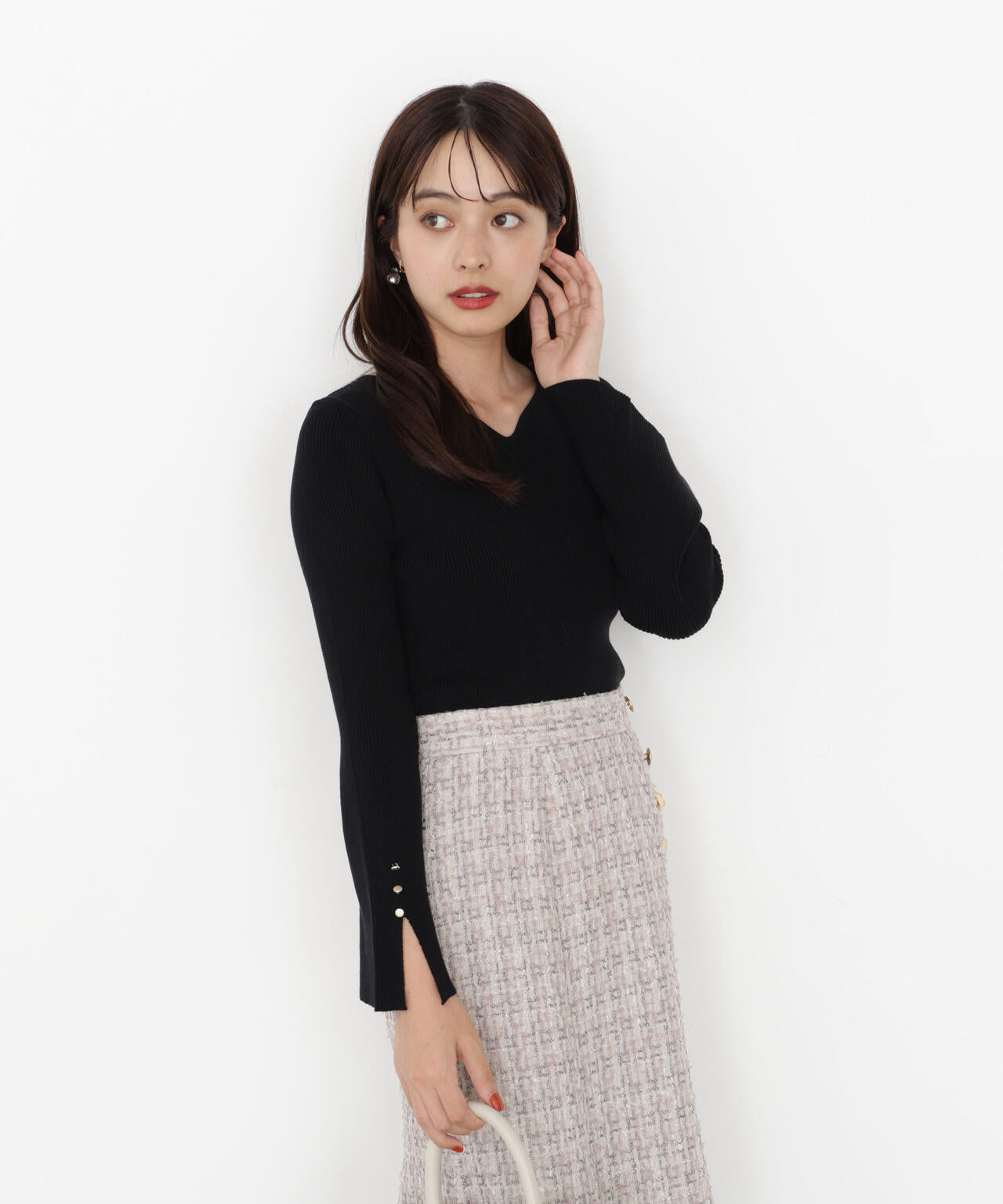 【松川星さん着用】＜ハンドウォッシャブル＞ハートカットリブニット