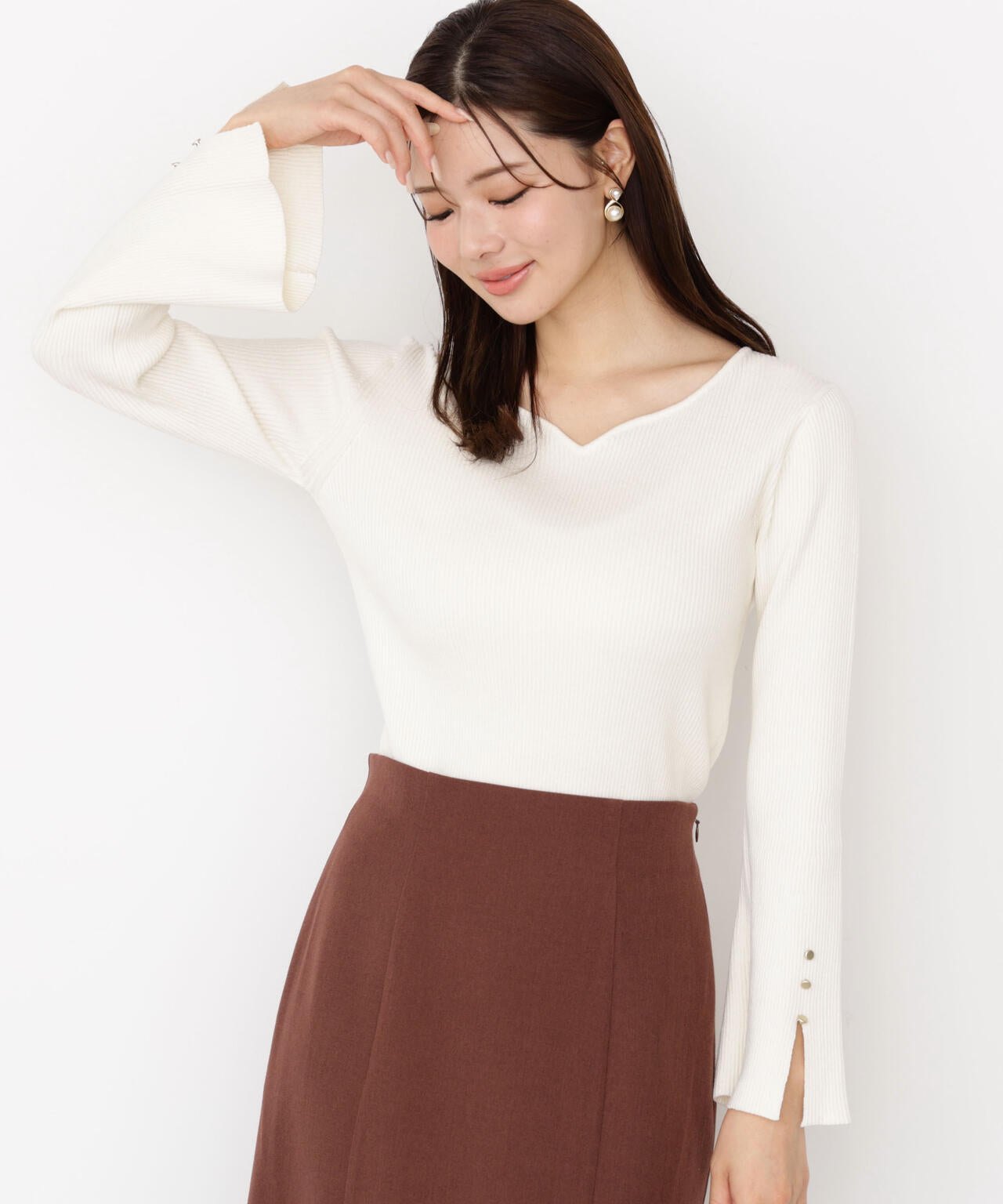 【松川星さん着用】＜ハンドウォッシャブル＞ハートカットリブニット