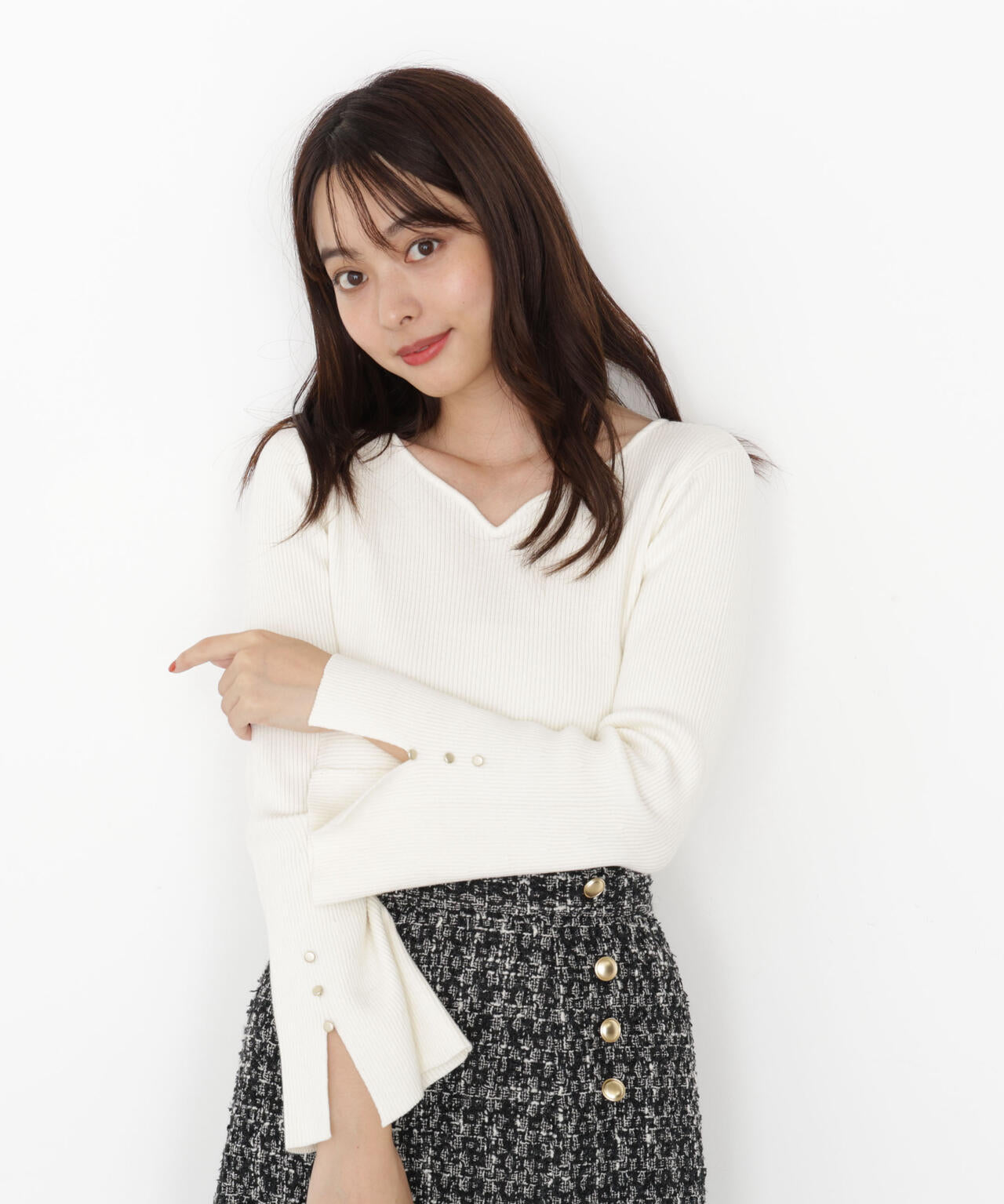 【松川星さん着用】＜ハンドウォッシャブル＞ハートカットリブニット