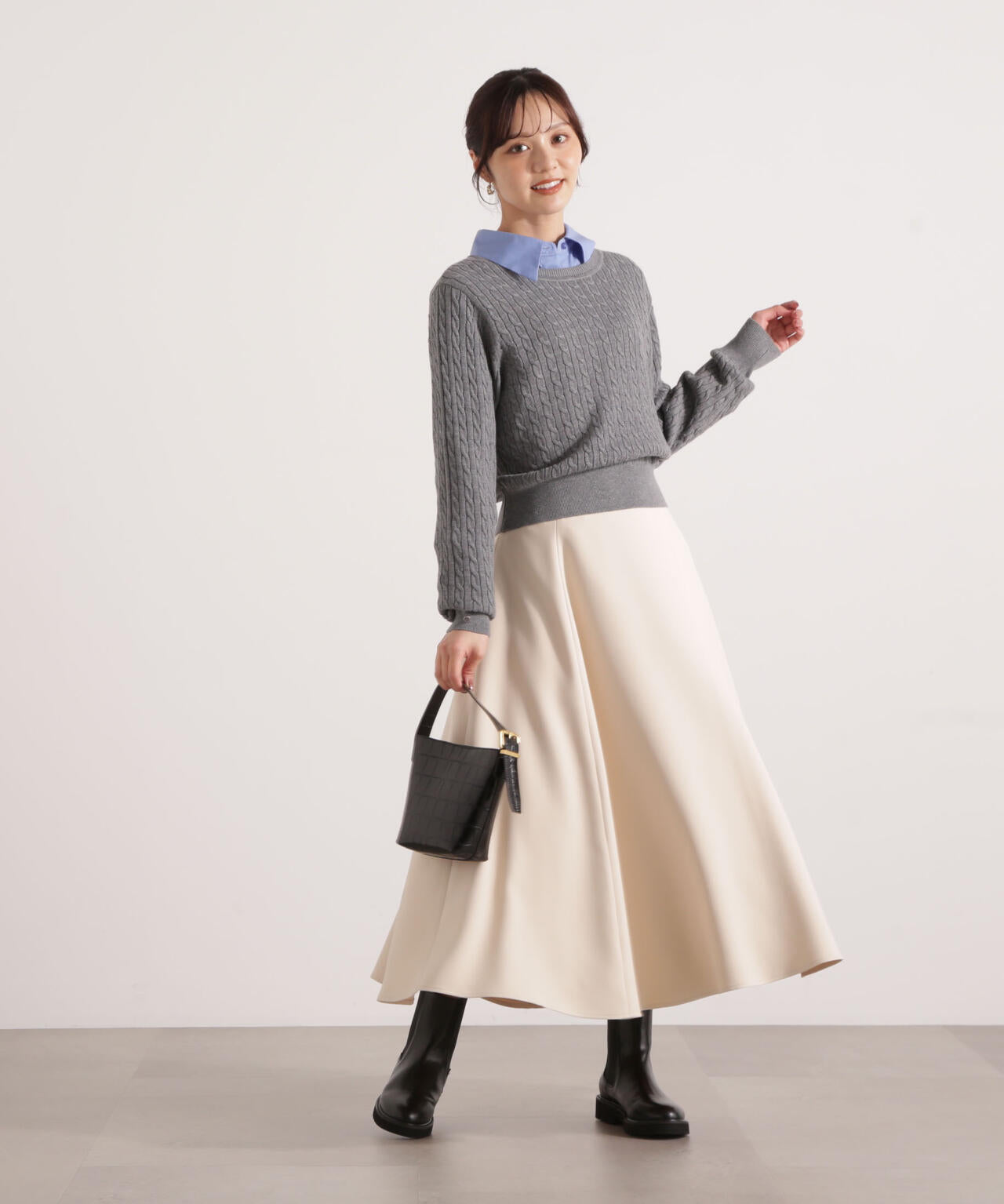 ＜ハンドウォッシャブル＞袖釦ミニケーブルニット