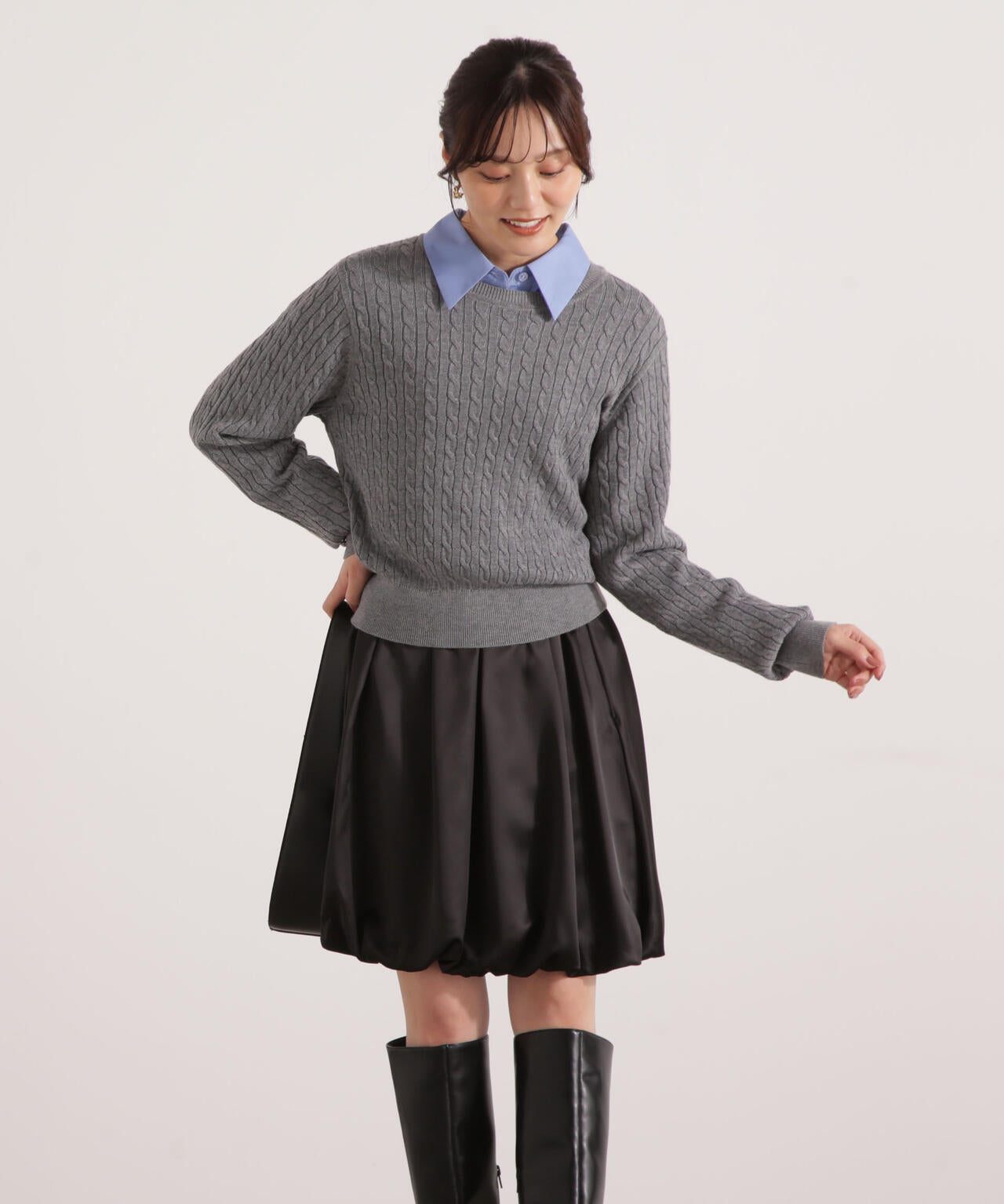 ＜ハンドウォッシャブル＞袖釦ミニケーブルニット